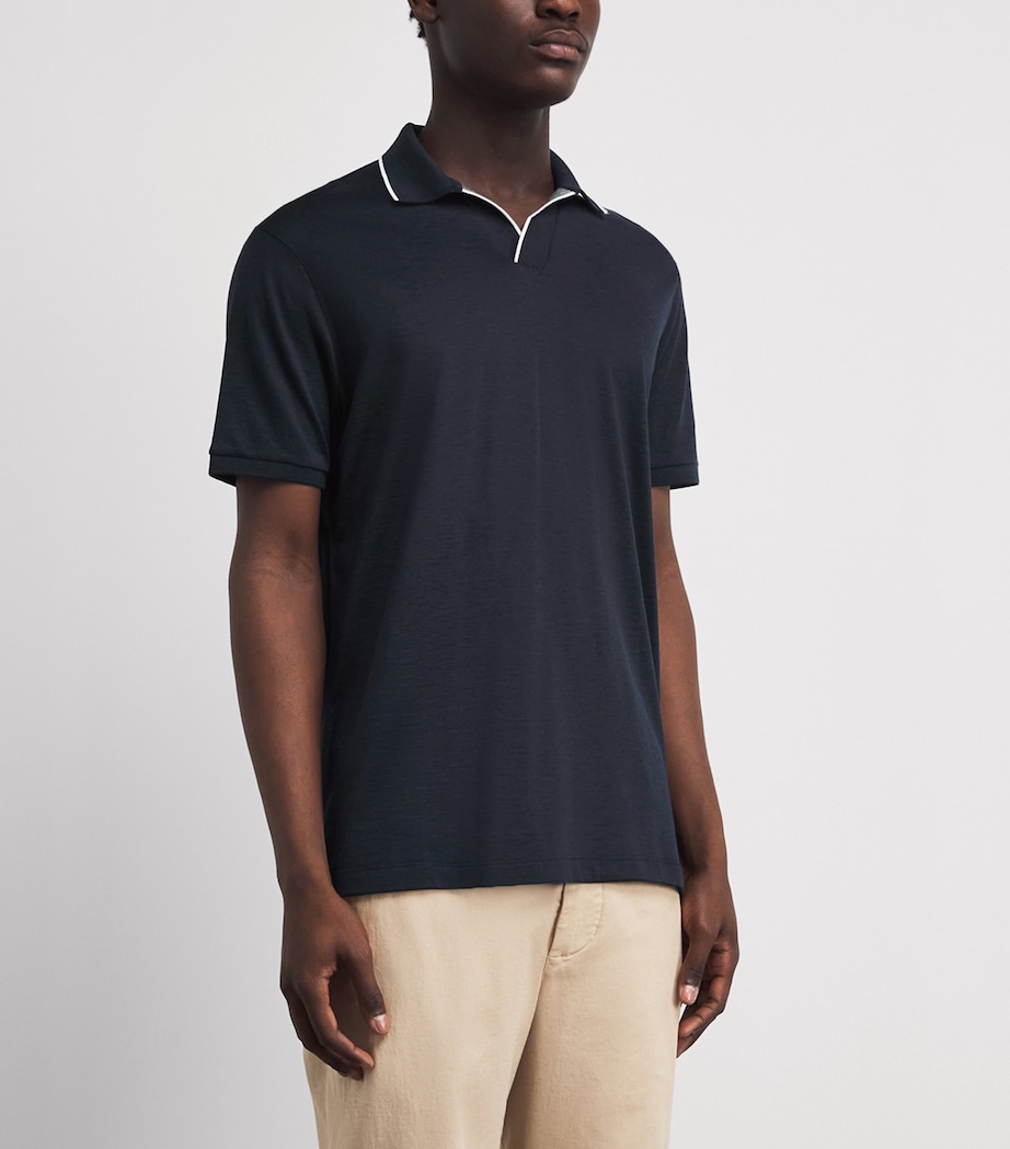 Paul & Shark Mens Silk-Cotton Open-Collar Polo Shirt Blue Image 4