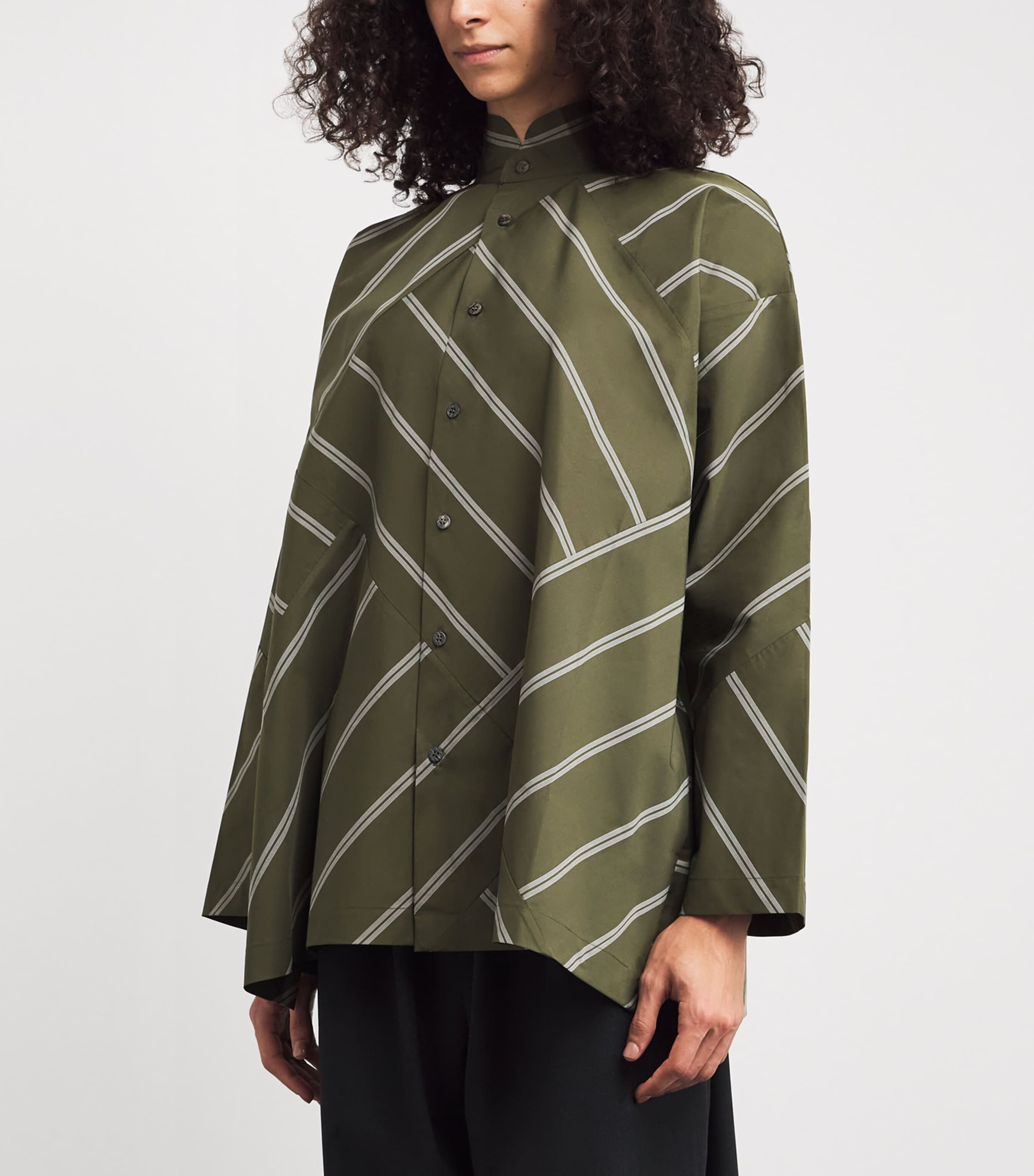 Slim Double Stand-Collar Shirt OLIVE Image 3