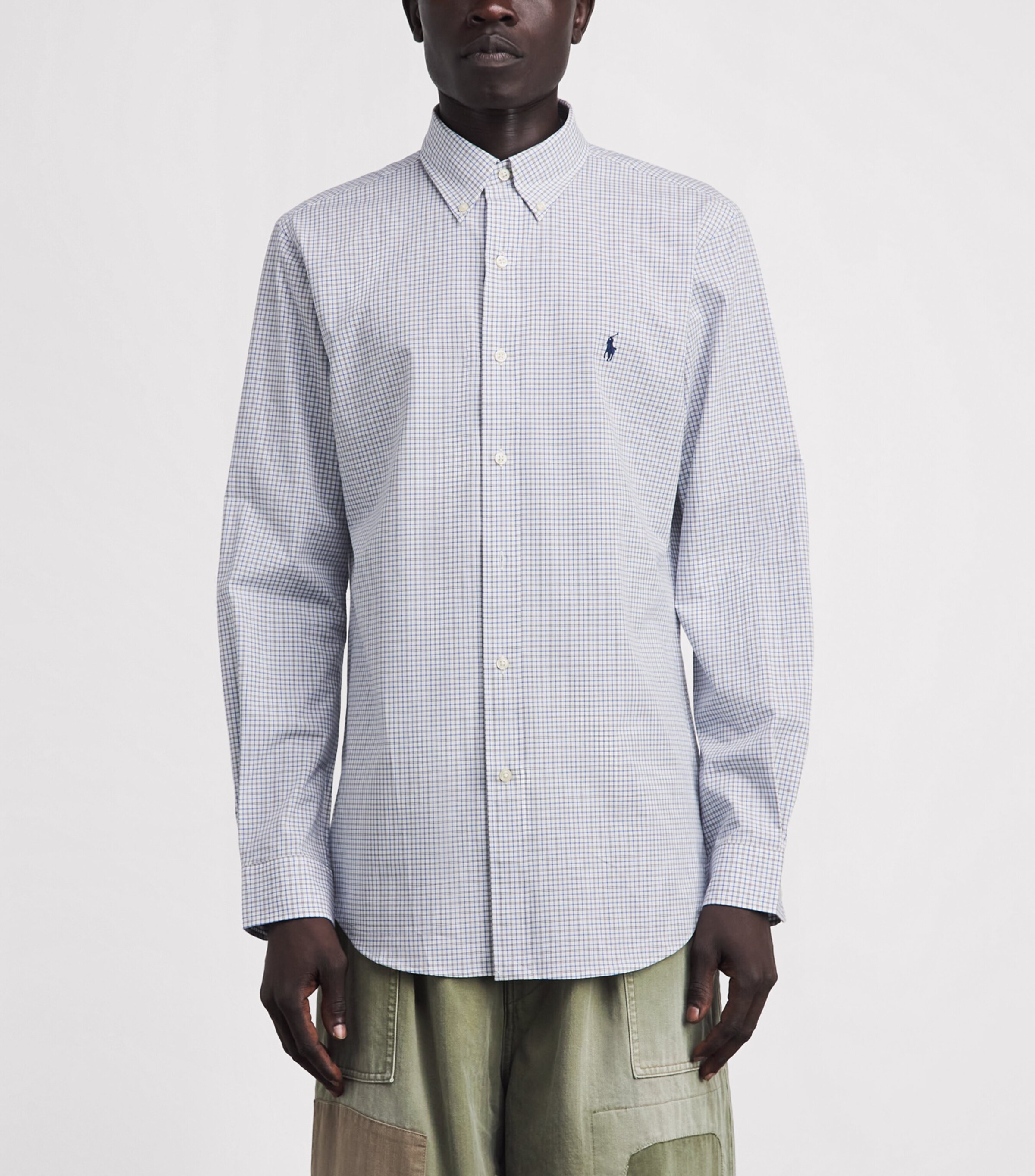 Polo Ralph Lauren Mens Stretch-Cotton Custom-Fit Check Shirt White Blue Mlt Image 4