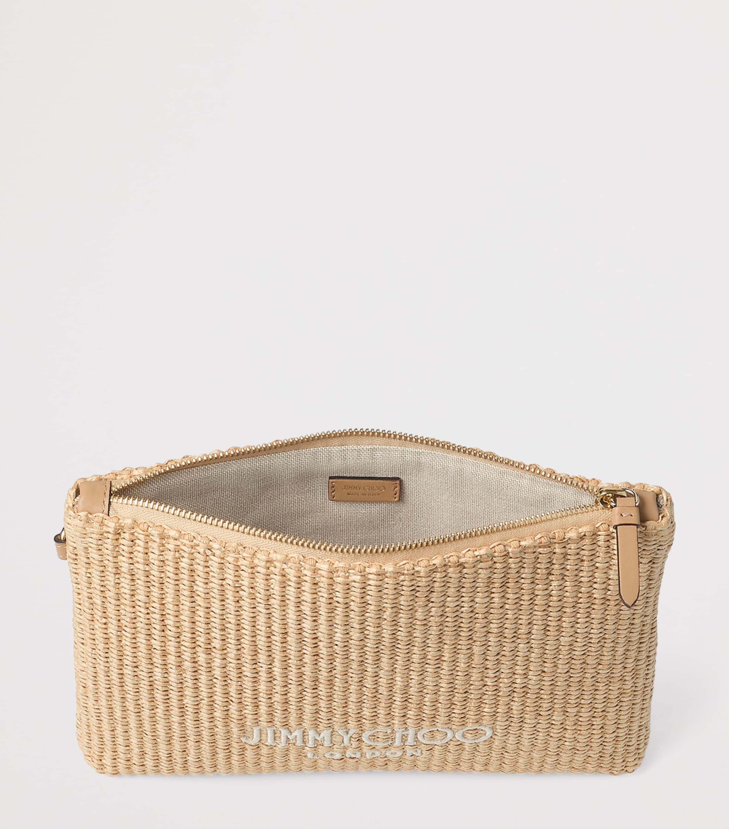 Jimmy Choo Raffia Zip-Up Pouch Natural/latte Image 5
