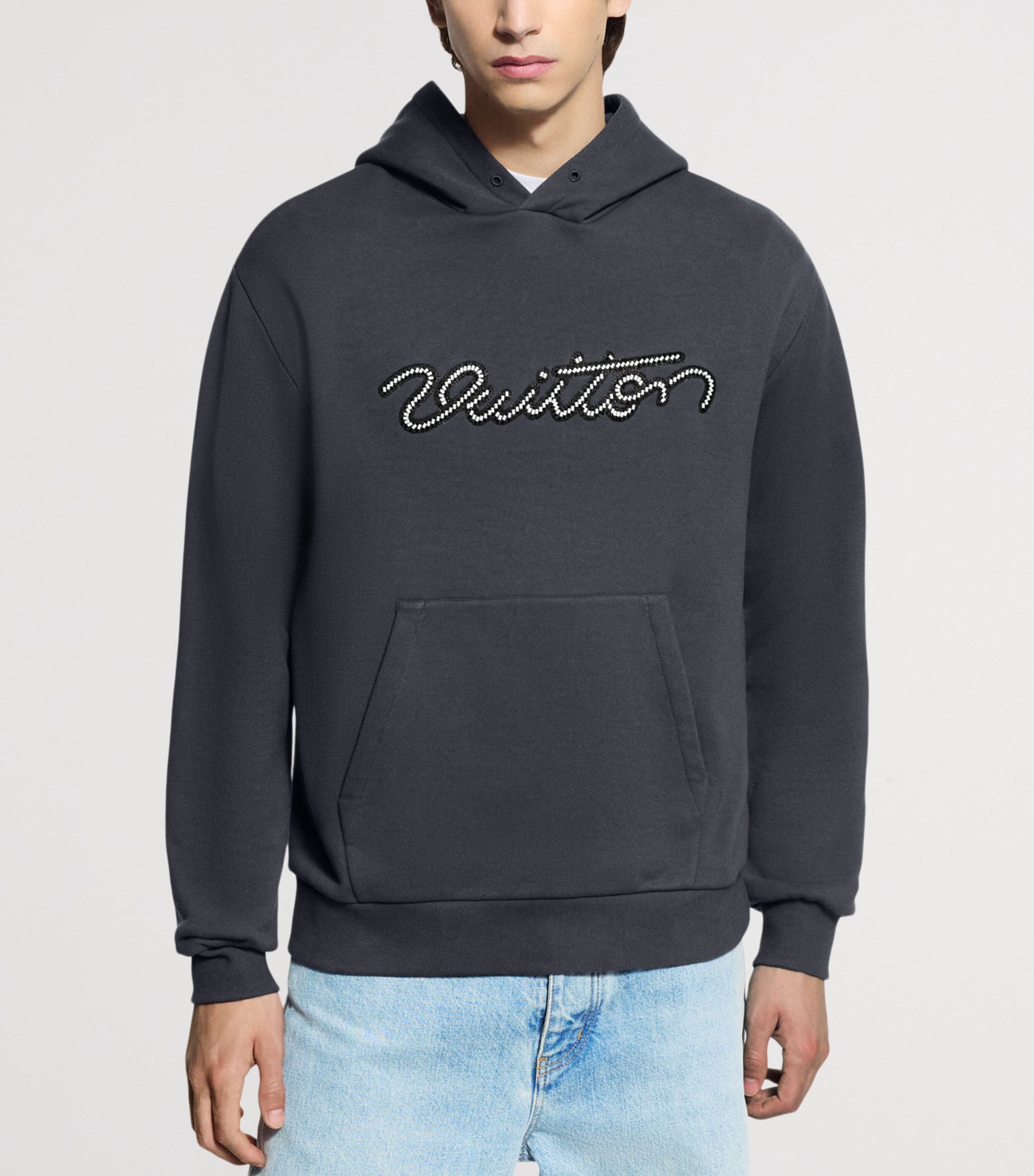 Cotton Embellished Logo Hoodie OBSIDIAN Image 2