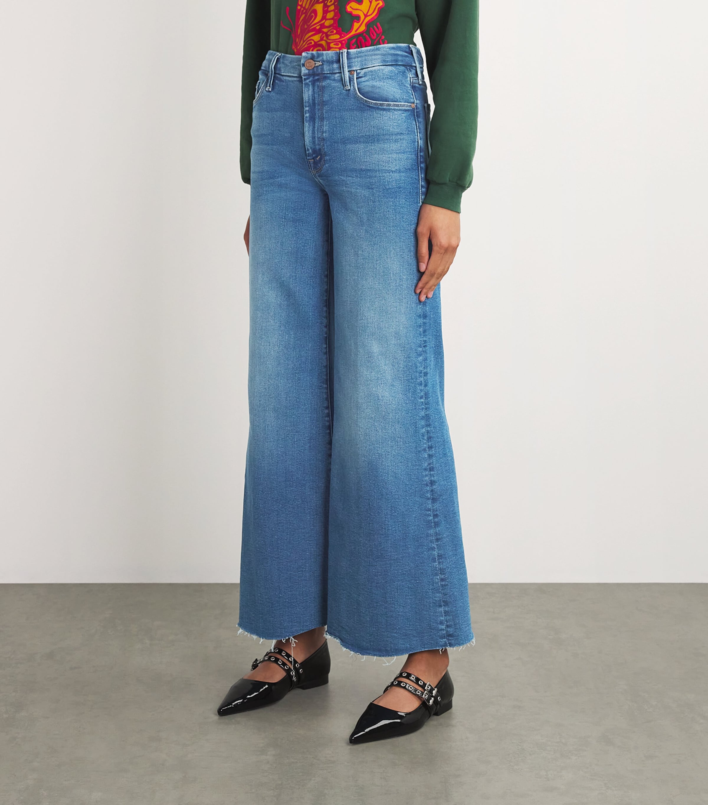 MOTHER Womens The Lil Roller Fray Wide-Leg Jeans Work Hard Play Hard Image 3
