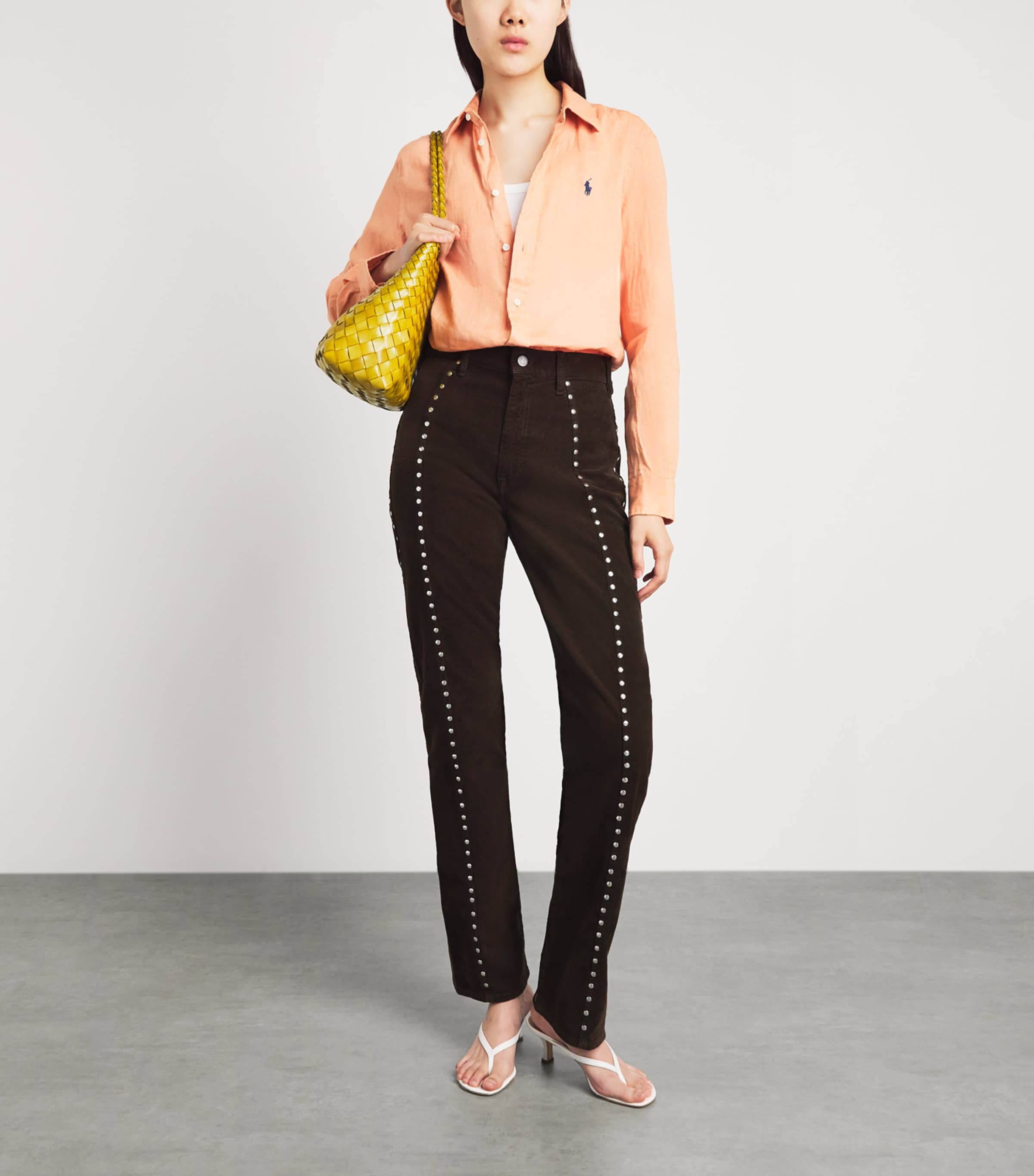Polo Ralph Lauren Womens Corduroy Studded Straight Trousers Vintage Brown Image 2