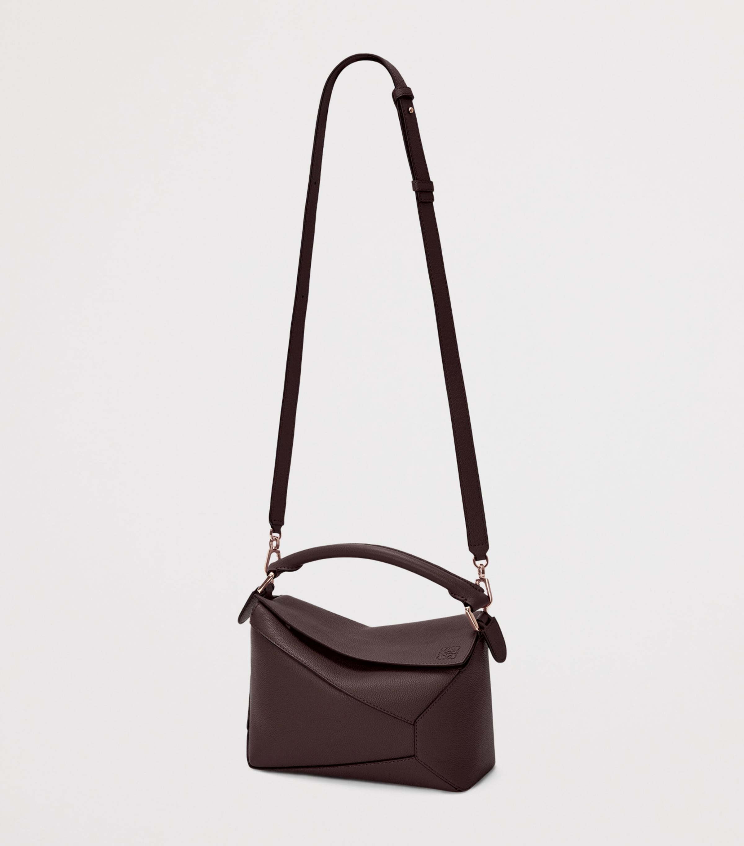 Small Leather Puzzle Edge Top-Handle Bag DARK CHESTNUT Image 9
