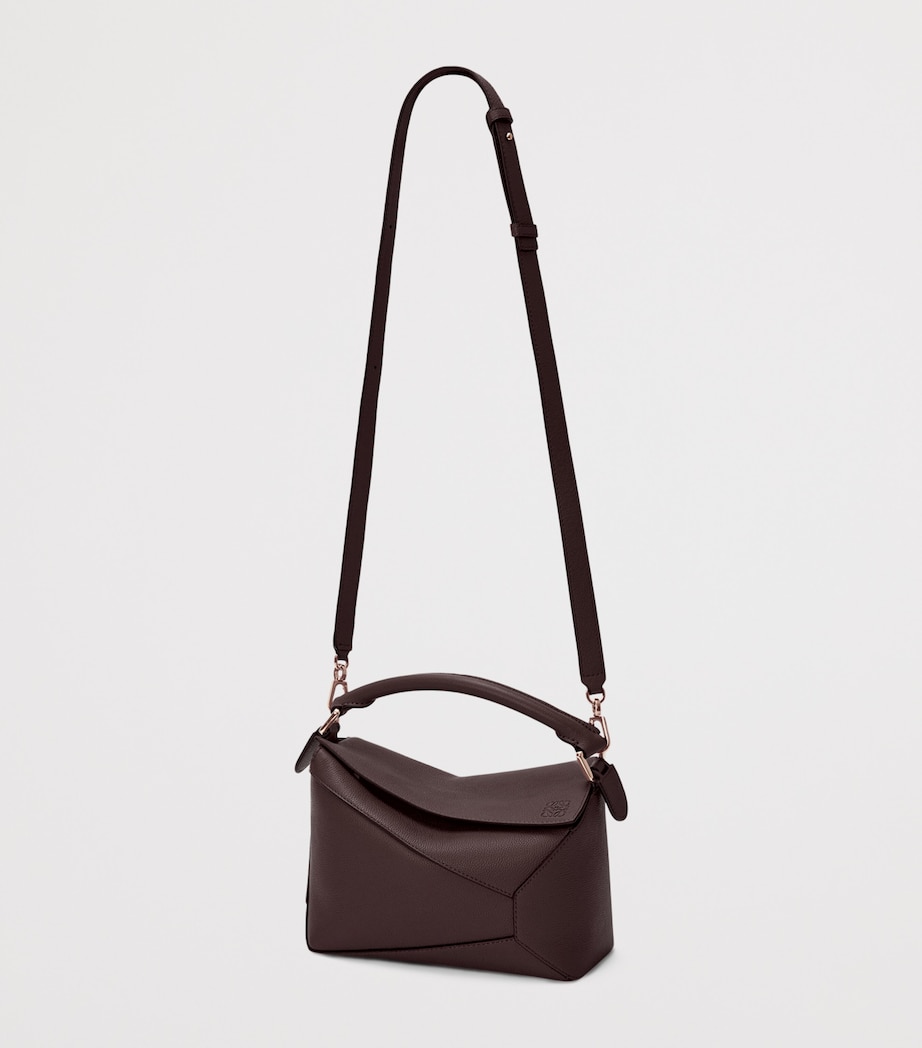 Small Leather Puzzle Edge Top-Handle Bag DARK CHESTNUT Image 9