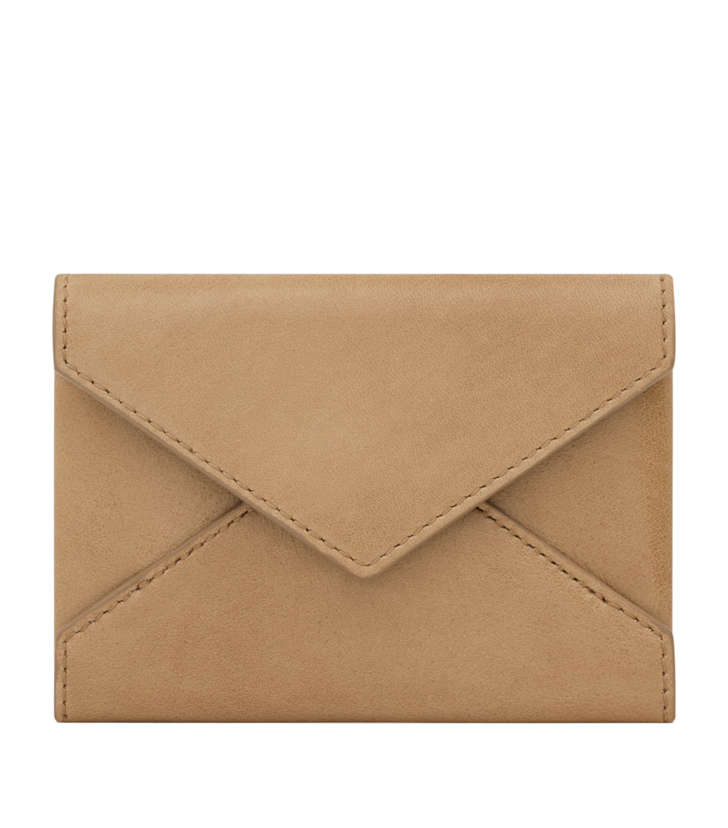Saint Laurent Leather Letter Flap Card Holder In Brown