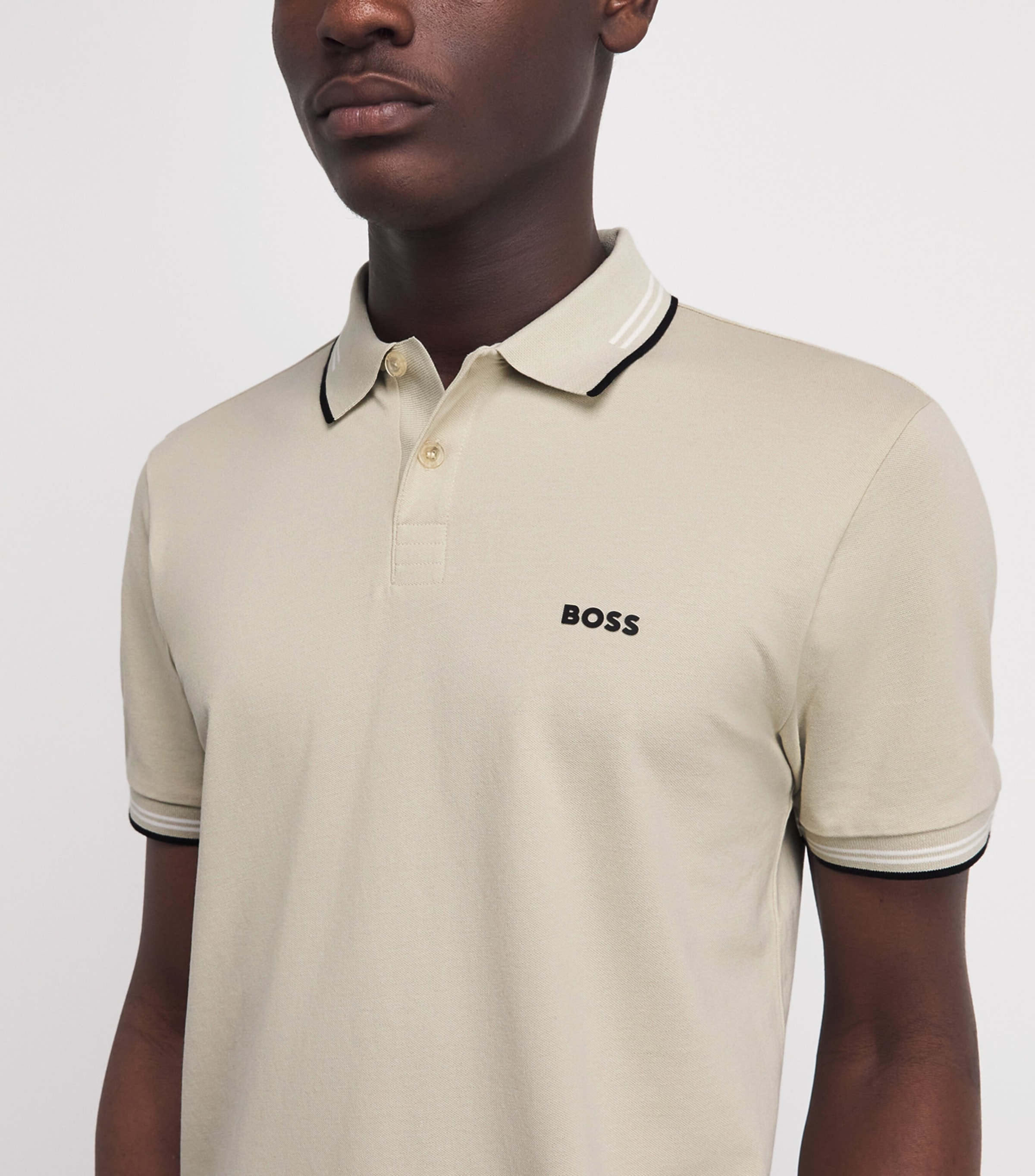 BOSS Mens Stretch-Cotton Logo Polo Shirt Light Image 3
