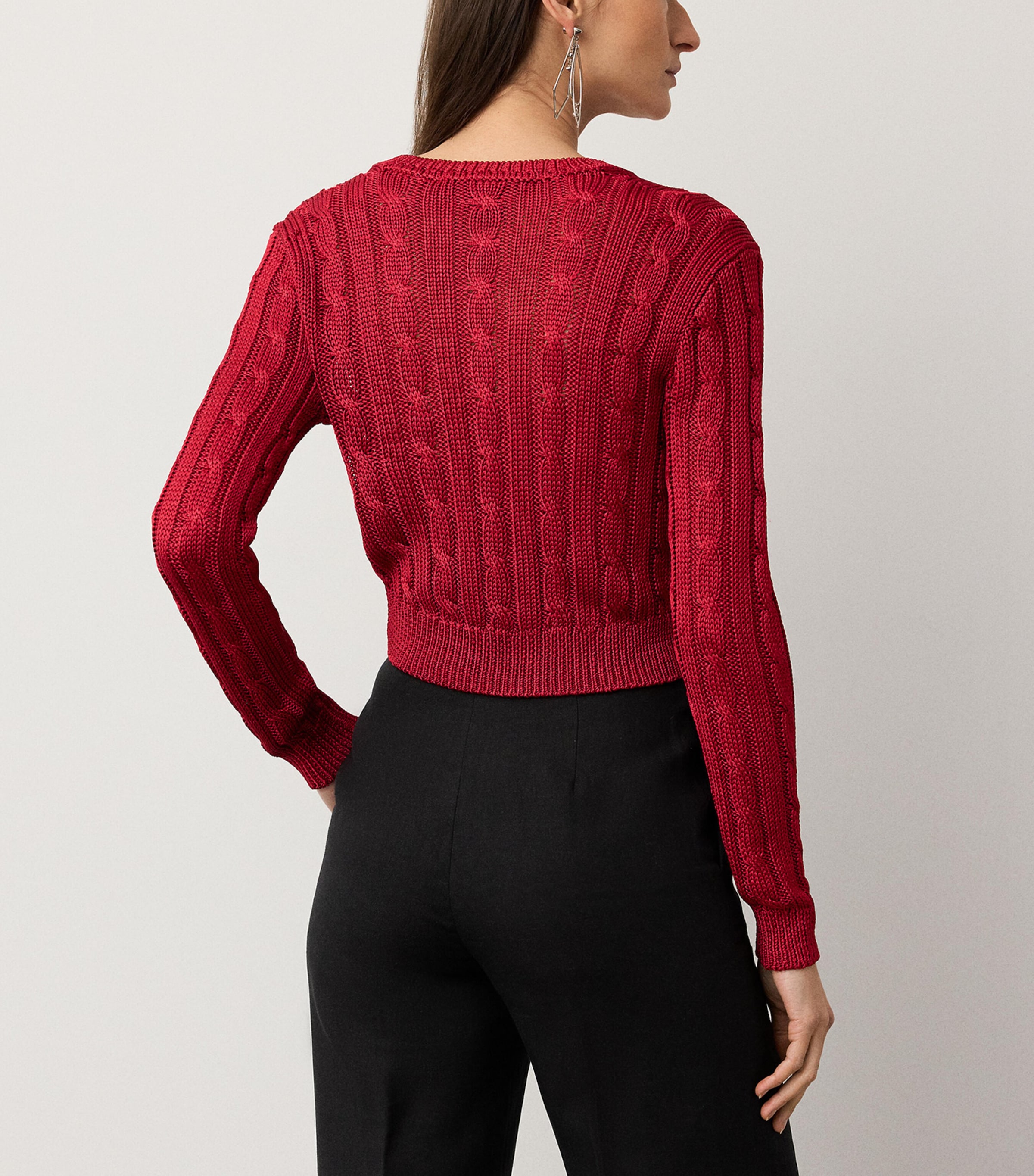 Ralph Lauren Collection Womens Silk Cable-Knit Cropped Cardigan Bright Red Image 4
