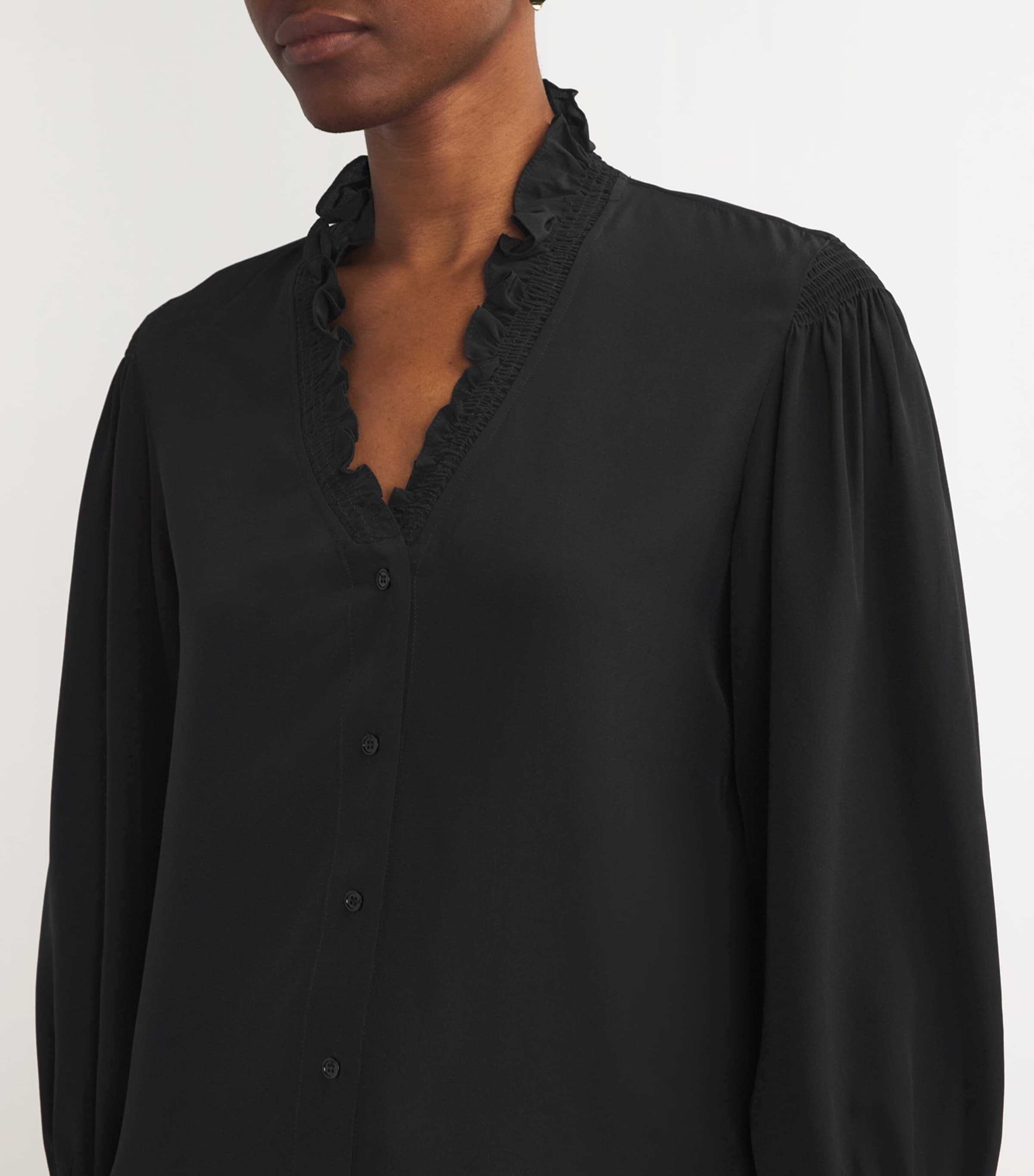 Silk Ruffle Collar Shirt BLACK Image 6