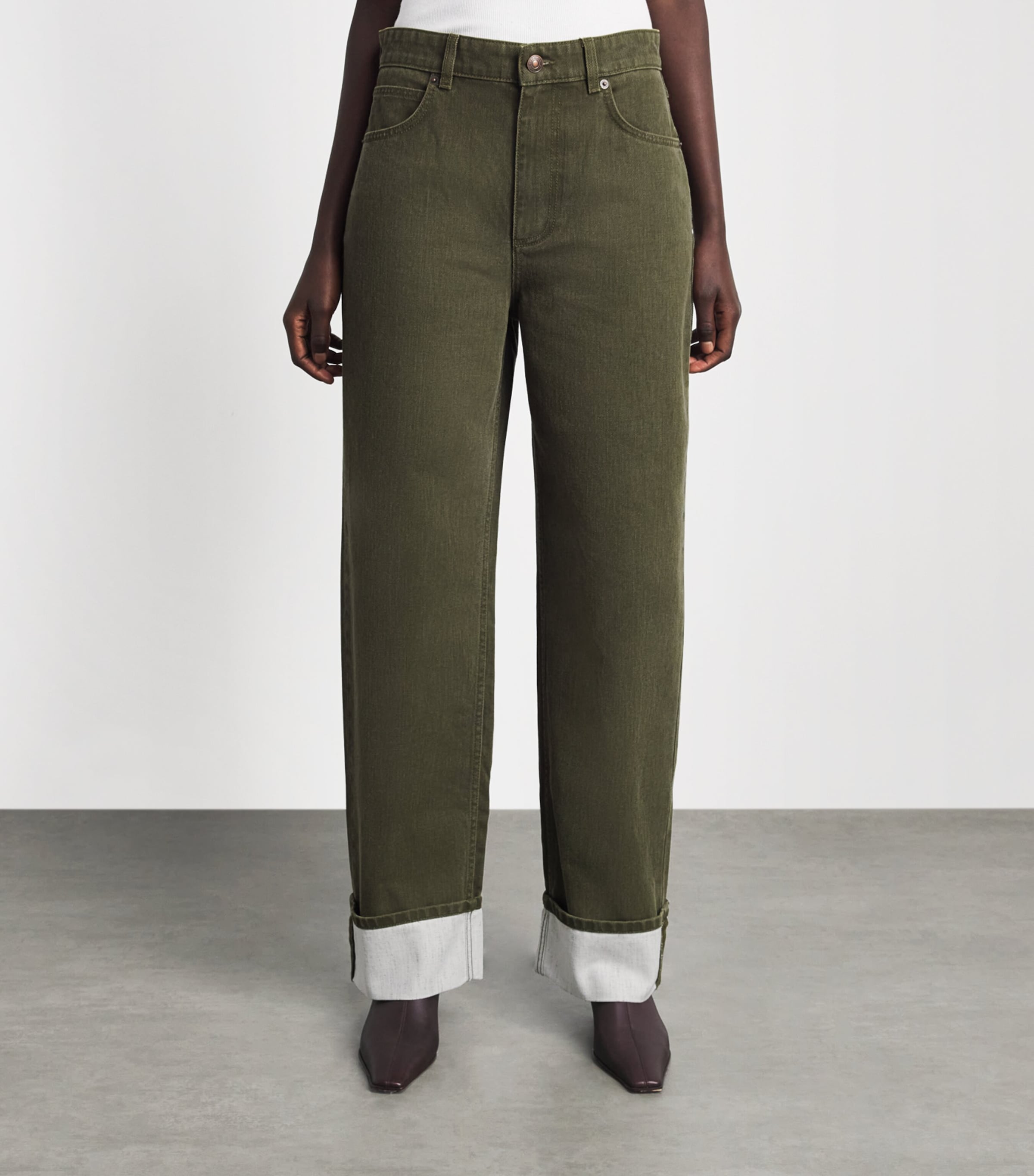Tory Burch Womens Slim Cuffed Jeans Distressed Green Image 4