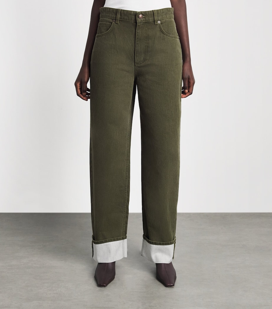 Tory Burch Womens Slim Cuffed Jeans Distressed Green Image 4