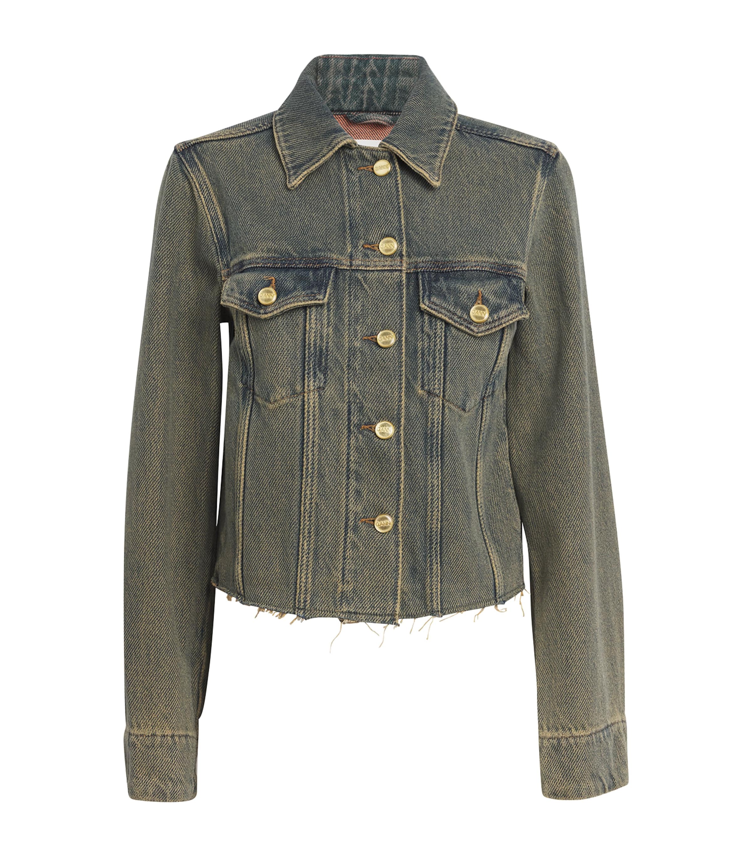 Shop Ganni Overdyed Denim Jacket In Green