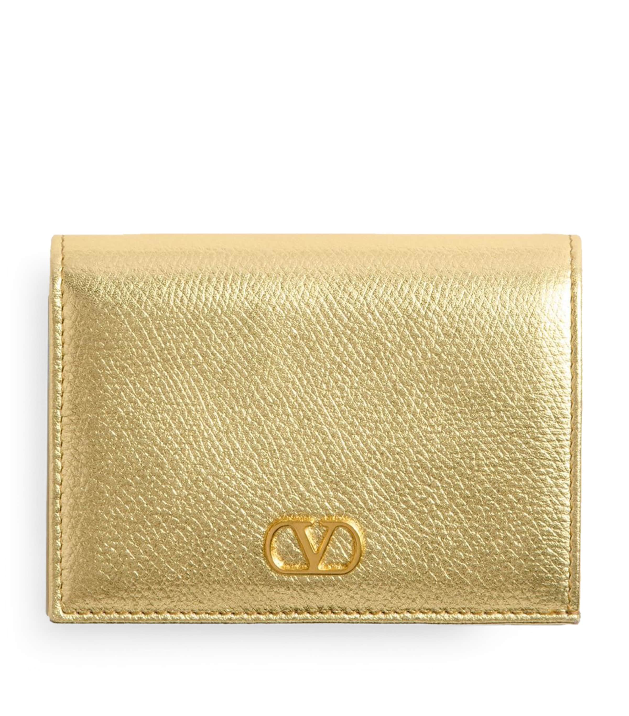 Valentino Leather Vlogo Signature Bifold Wallet In Gold