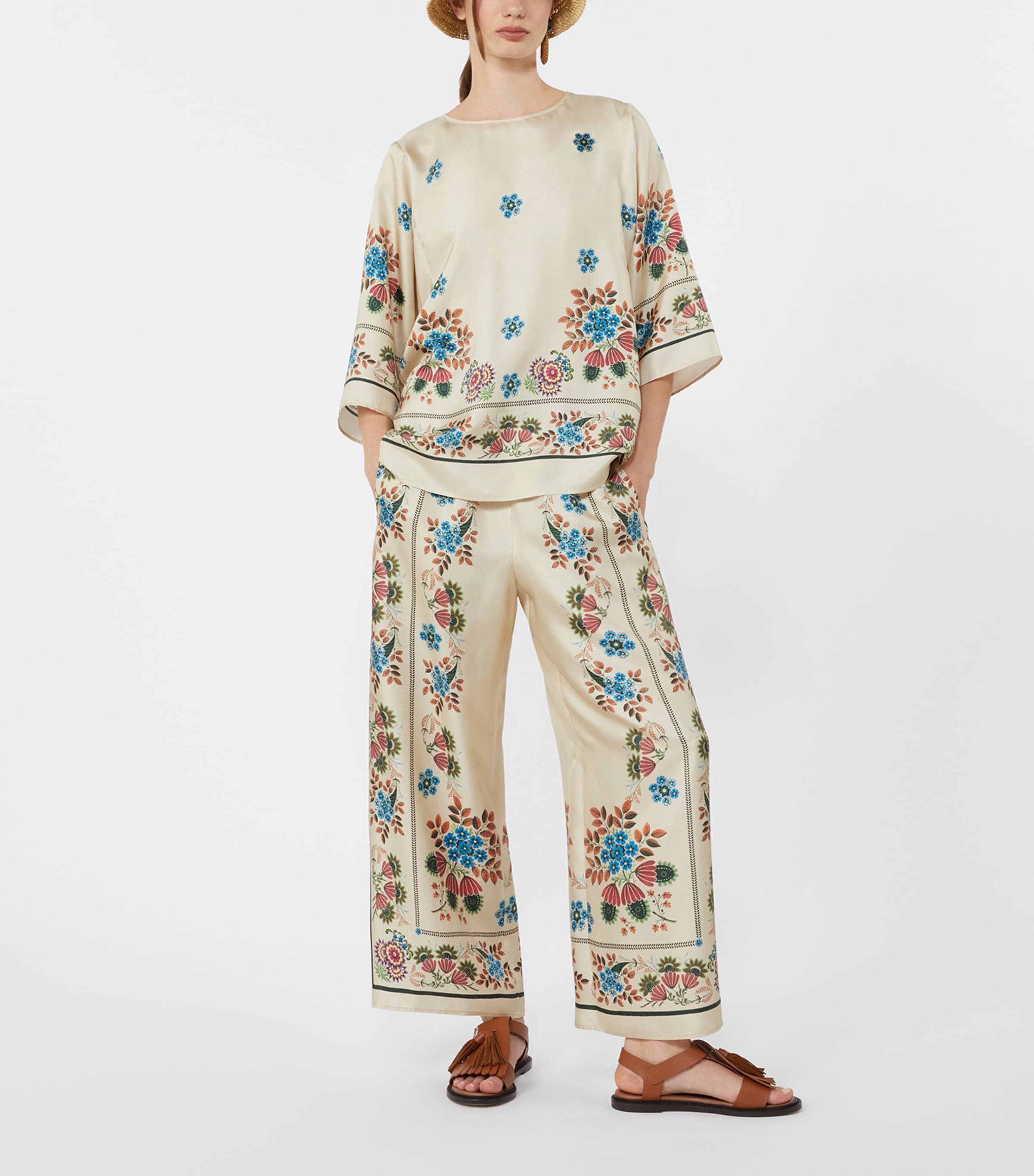 Weekend Max Mara Womens Silk Floral Trousers Ivory Image 2