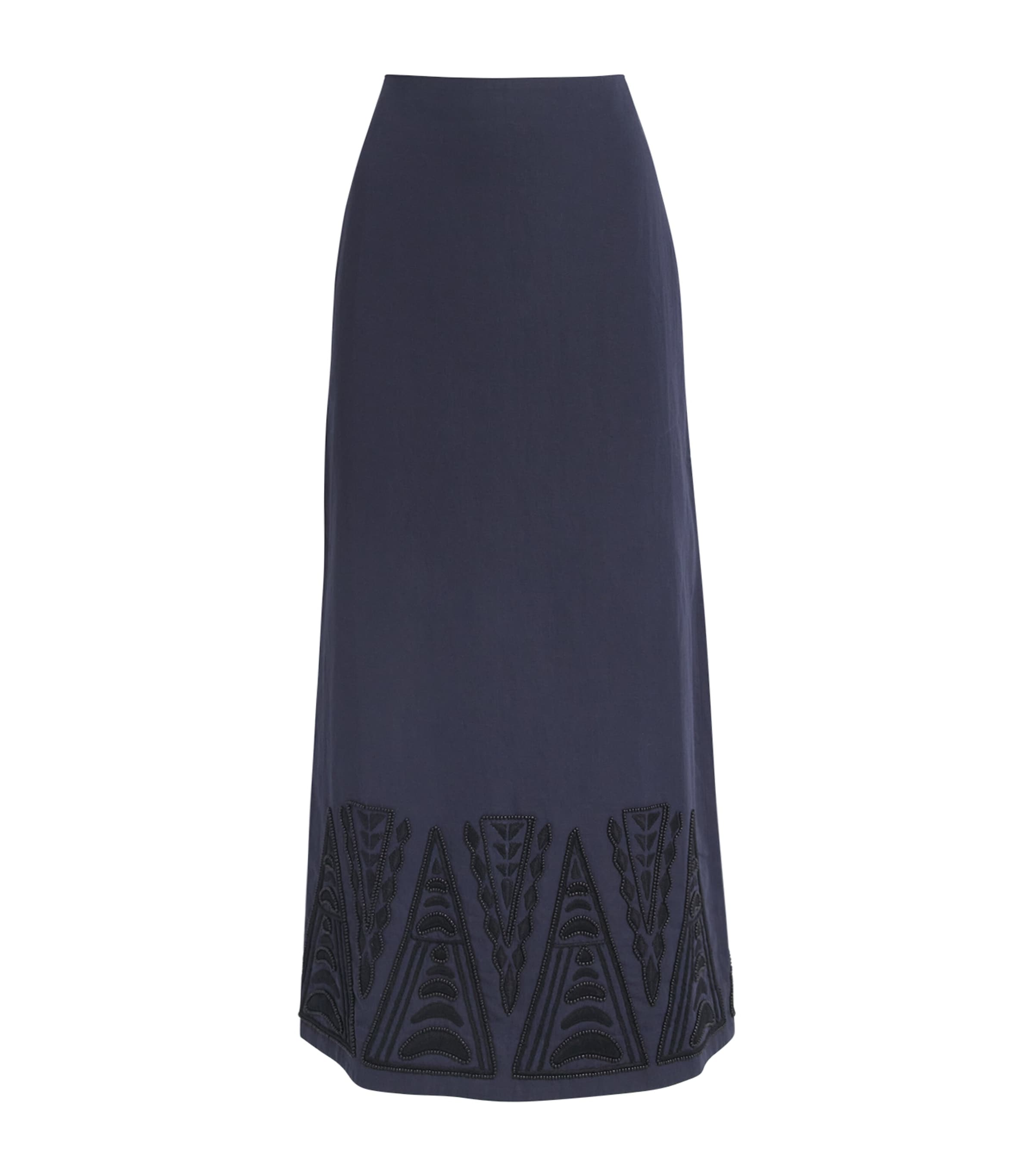 Shop Yves Salomon Cotton Embroidered Midi Skirt In Blue