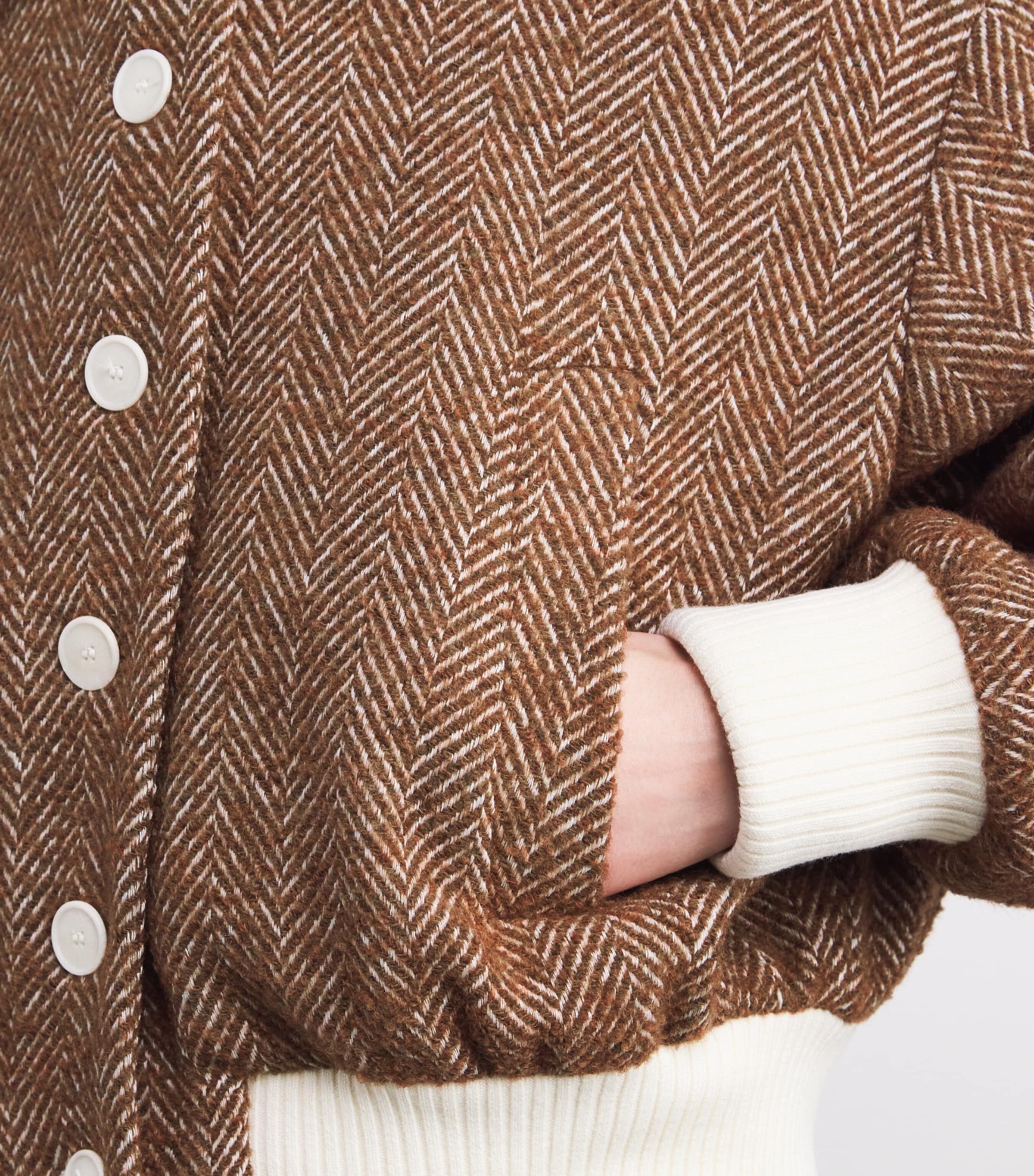 Herringbone Fleece-Trim Bomber Jacket DUAL-COLOR Image 6