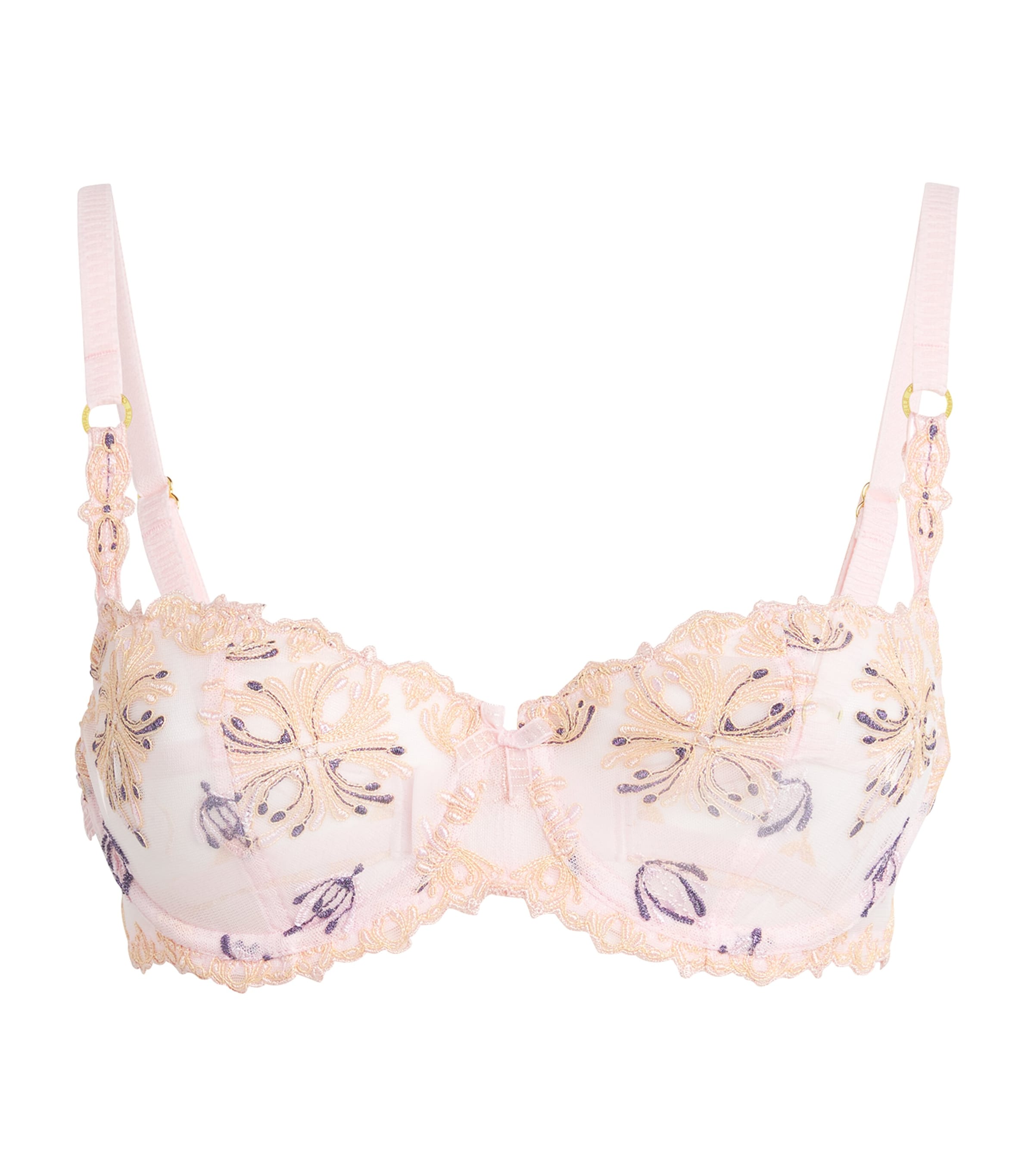 Shop Chantelle Fleur Floral-embroidered Scalloped Demi Bra In Sugar