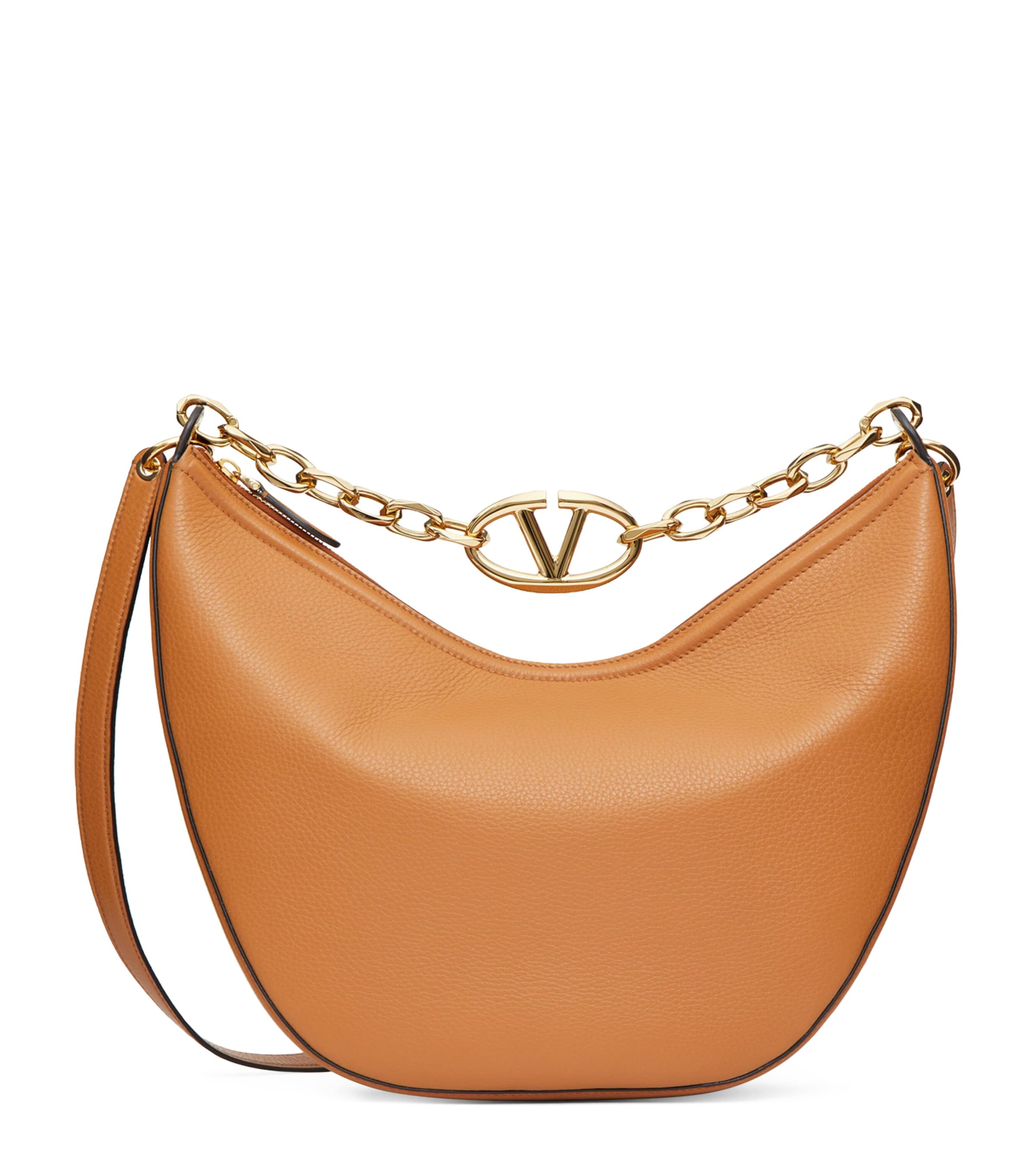 Shop Valentino Medium Leather Vlogo Moon Shoulder Bag In Brown