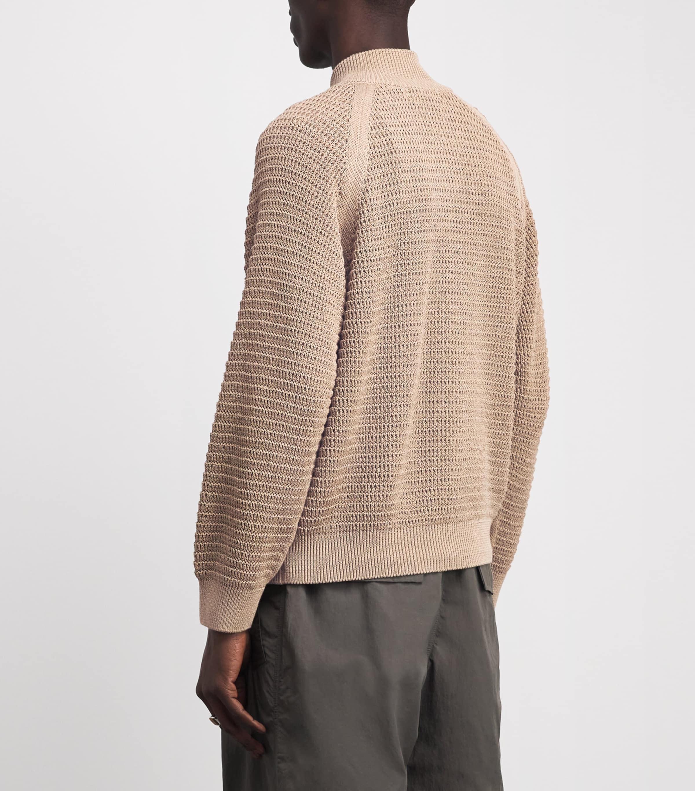 Le 17 Septembre Mens Open-Knit Zip-Up Cardigan Beige Image 4