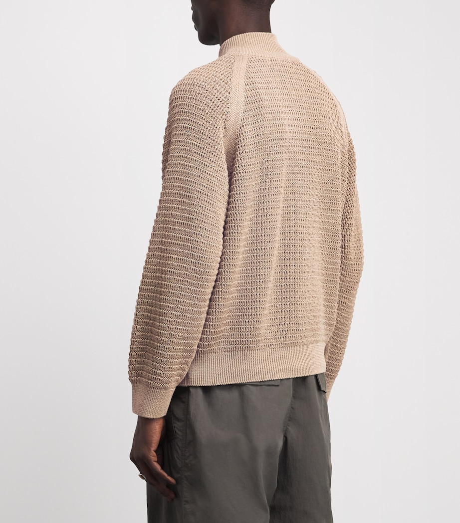 Le 17 Septembre Mens Open-Knit Zip-Up Cardigan Beige Image 4
