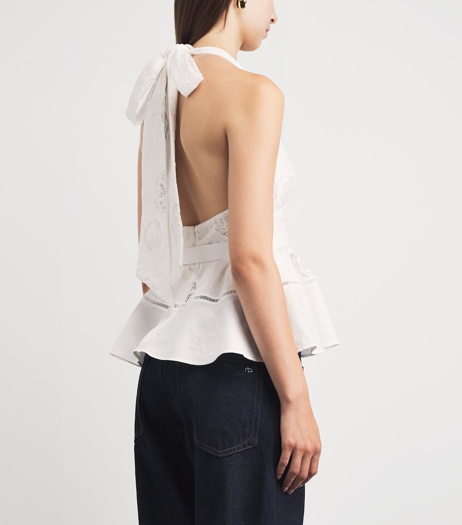 Self-Portrait Womens Linen-Cotton Peplum Top White Image 5