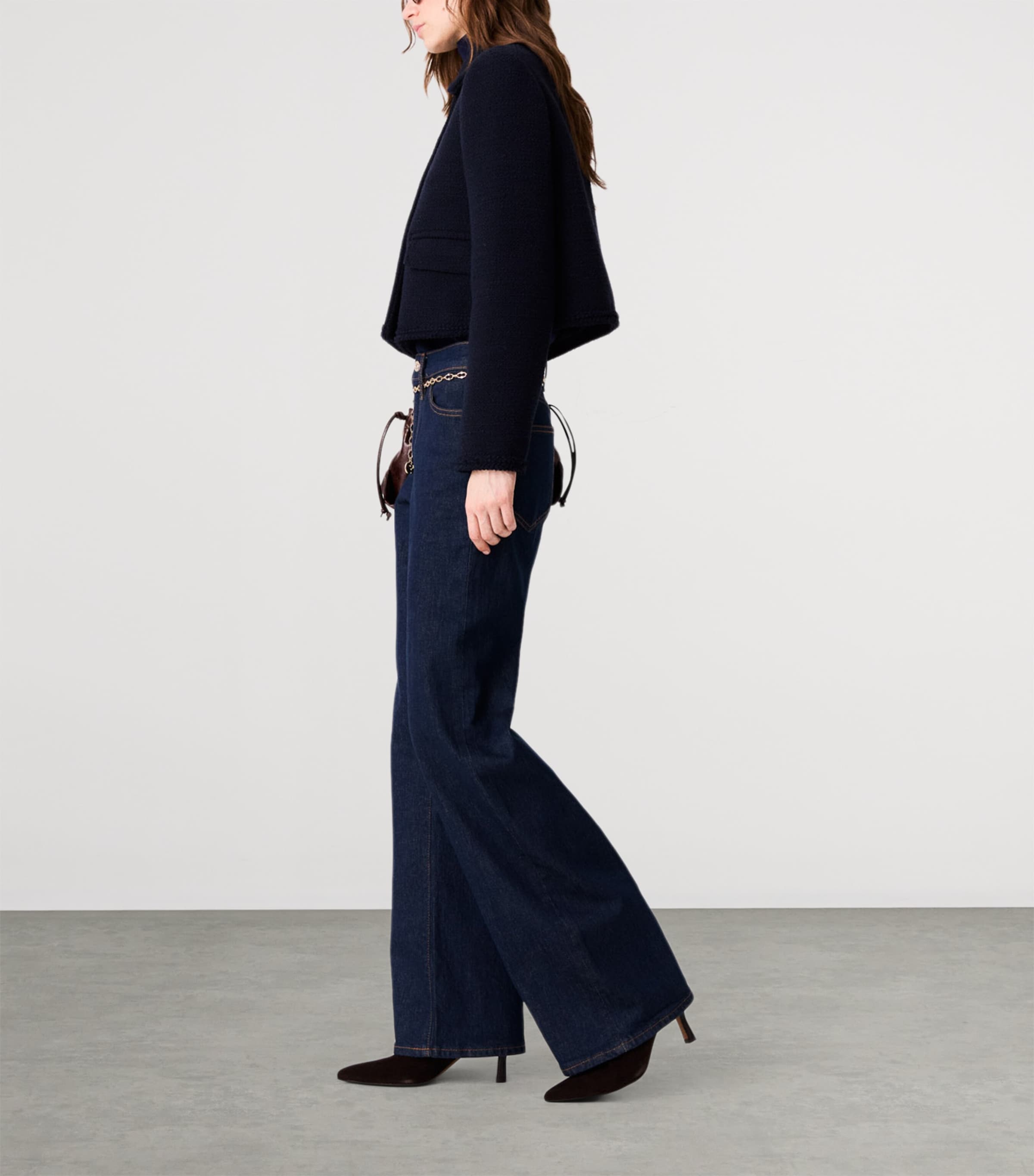 Maje Womens Tweed Cropped Jacket Navy Image 3