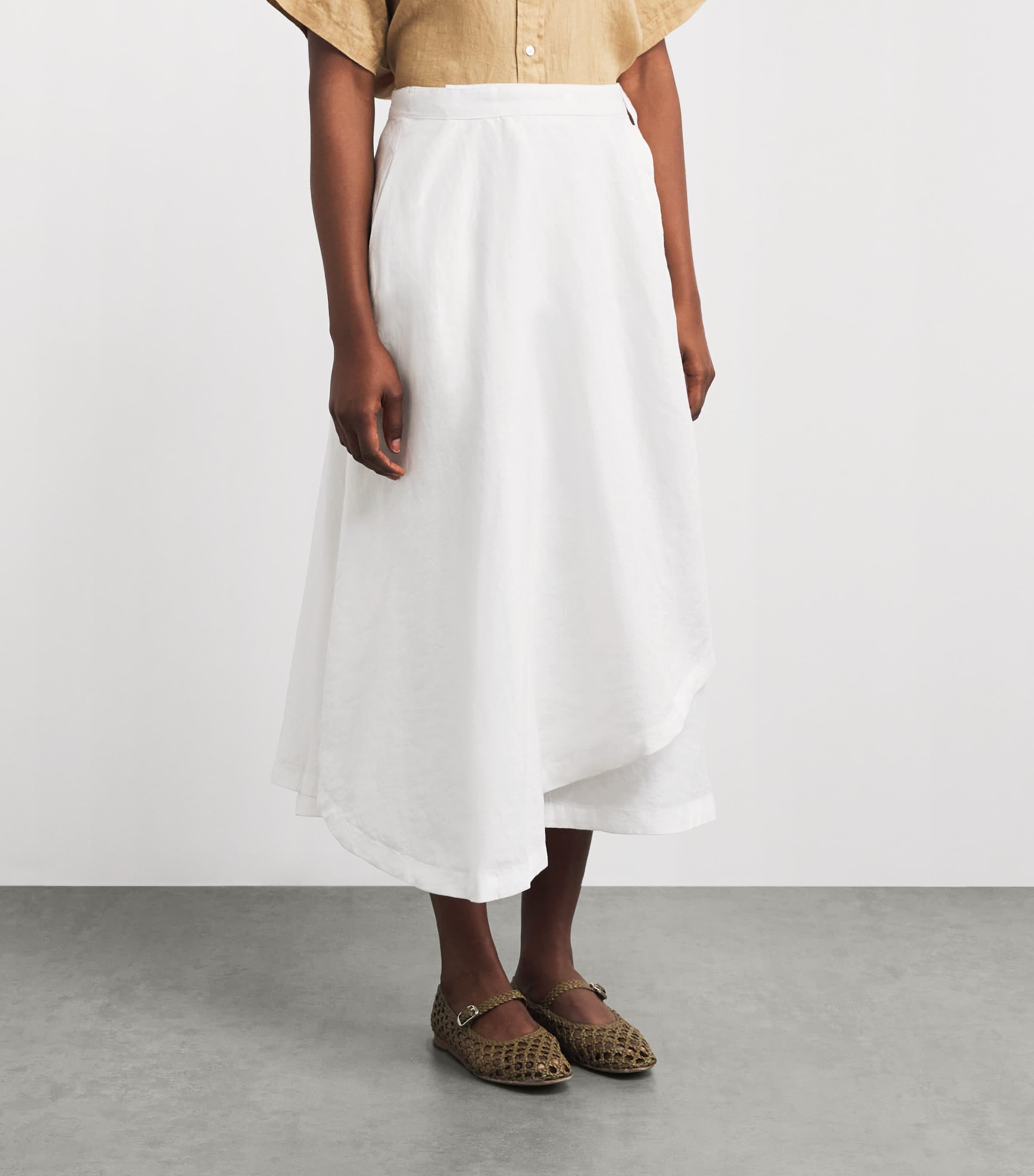 Polo Ralph Lauren Womens Linen Wrap Midi Skirt White Image 4