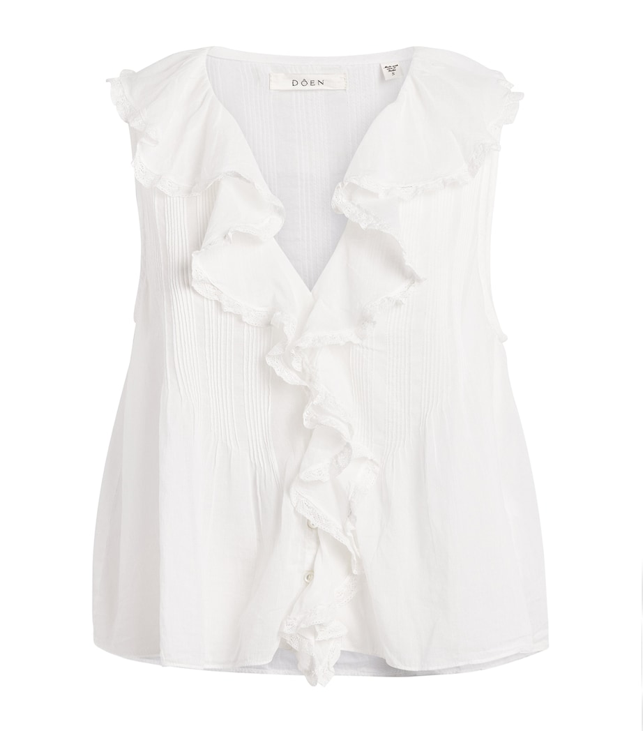 DÔEN Womens Organic Cotton Hilda Ruffle Top Salt Image 1