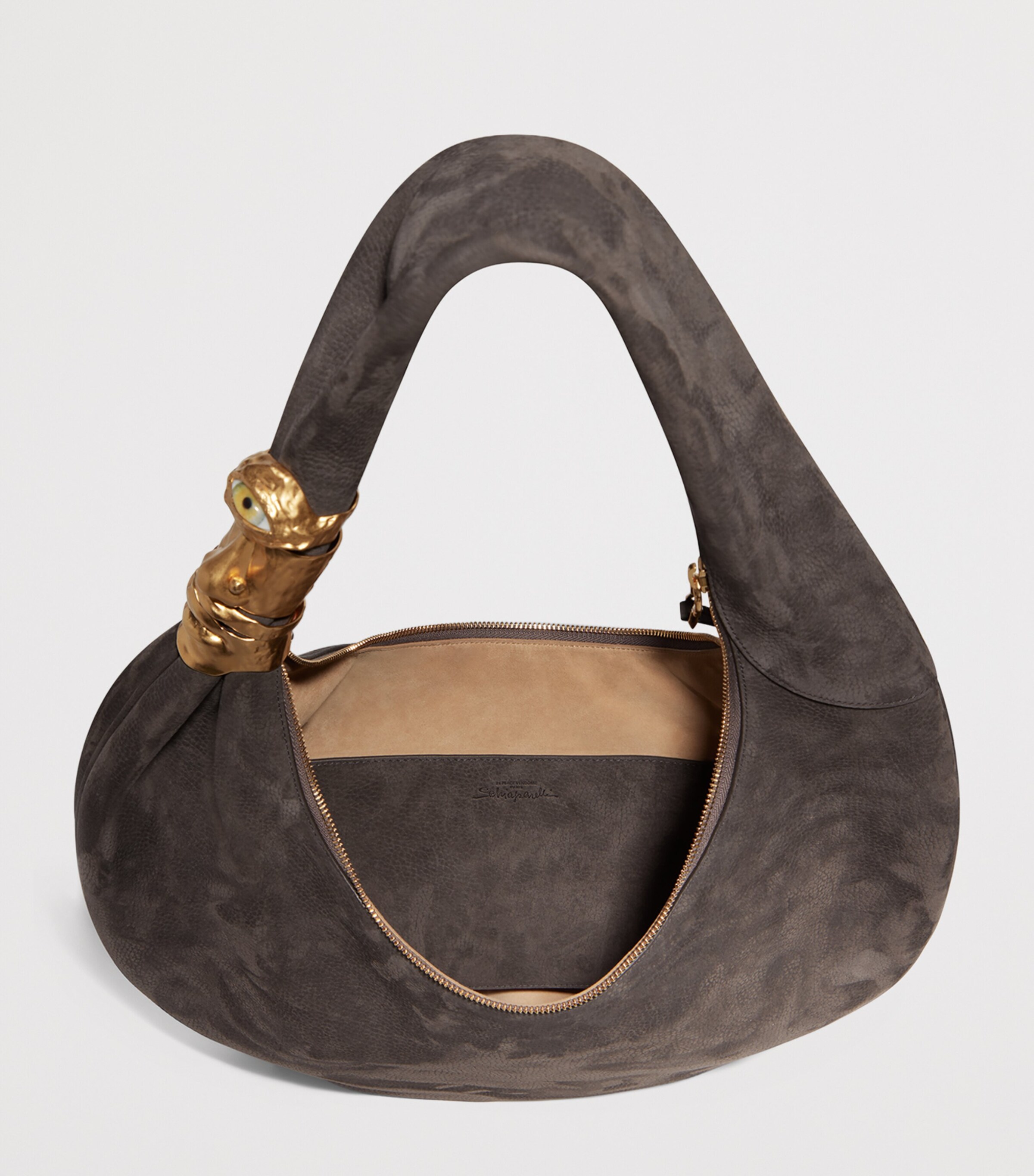 Schiaparelli Large Calfskin Soufflé Shoulder Bag Dark Grey Image 7