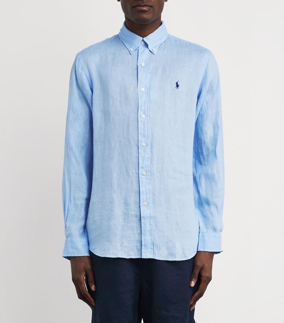 Polo Ralph Lauren Mens Linen Custom Fit Shirt Blue Image 3