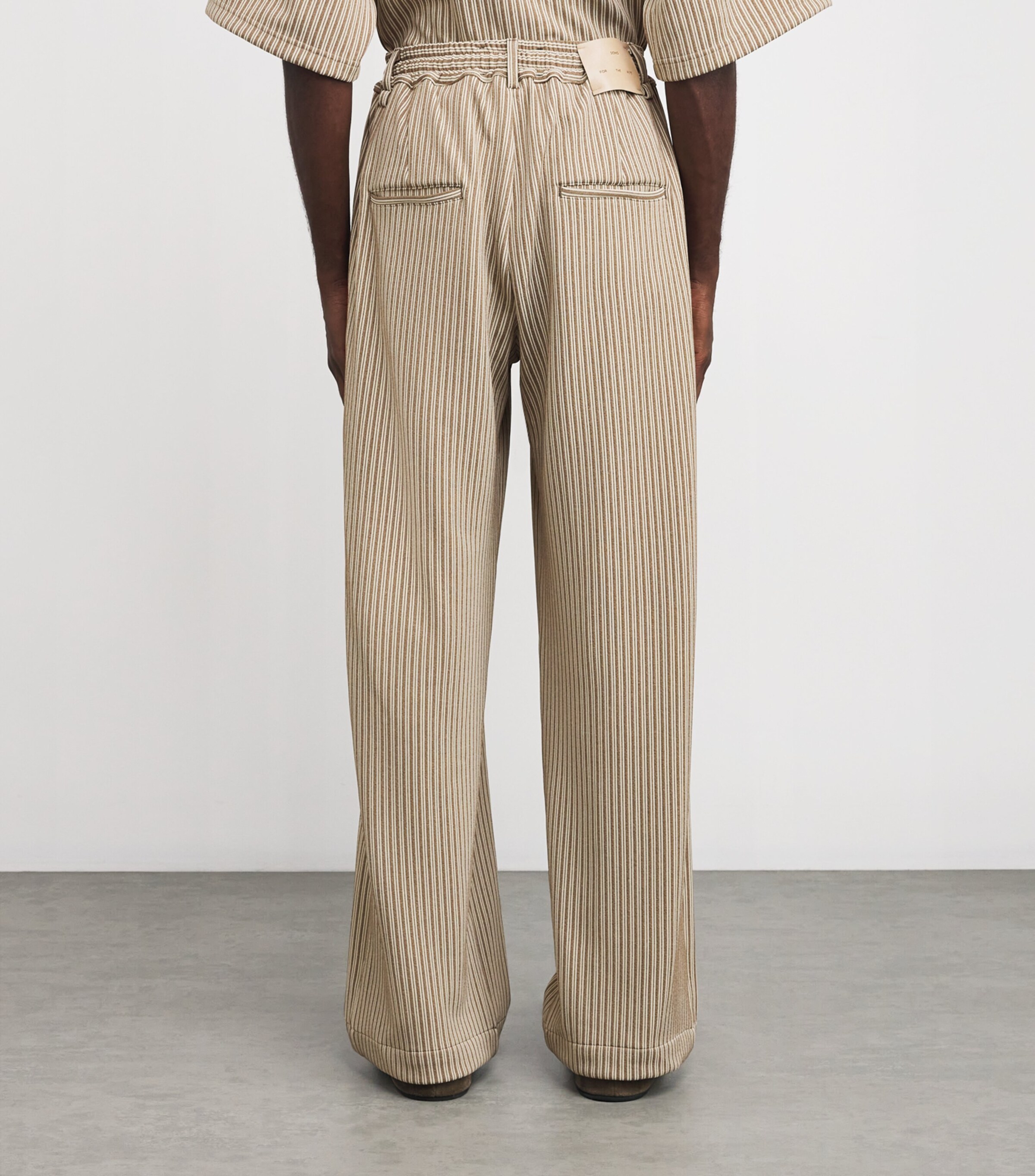 Song For The Mute Mens Jersey Stripe Lounge Wide-Leg Trousers Beige Image 4