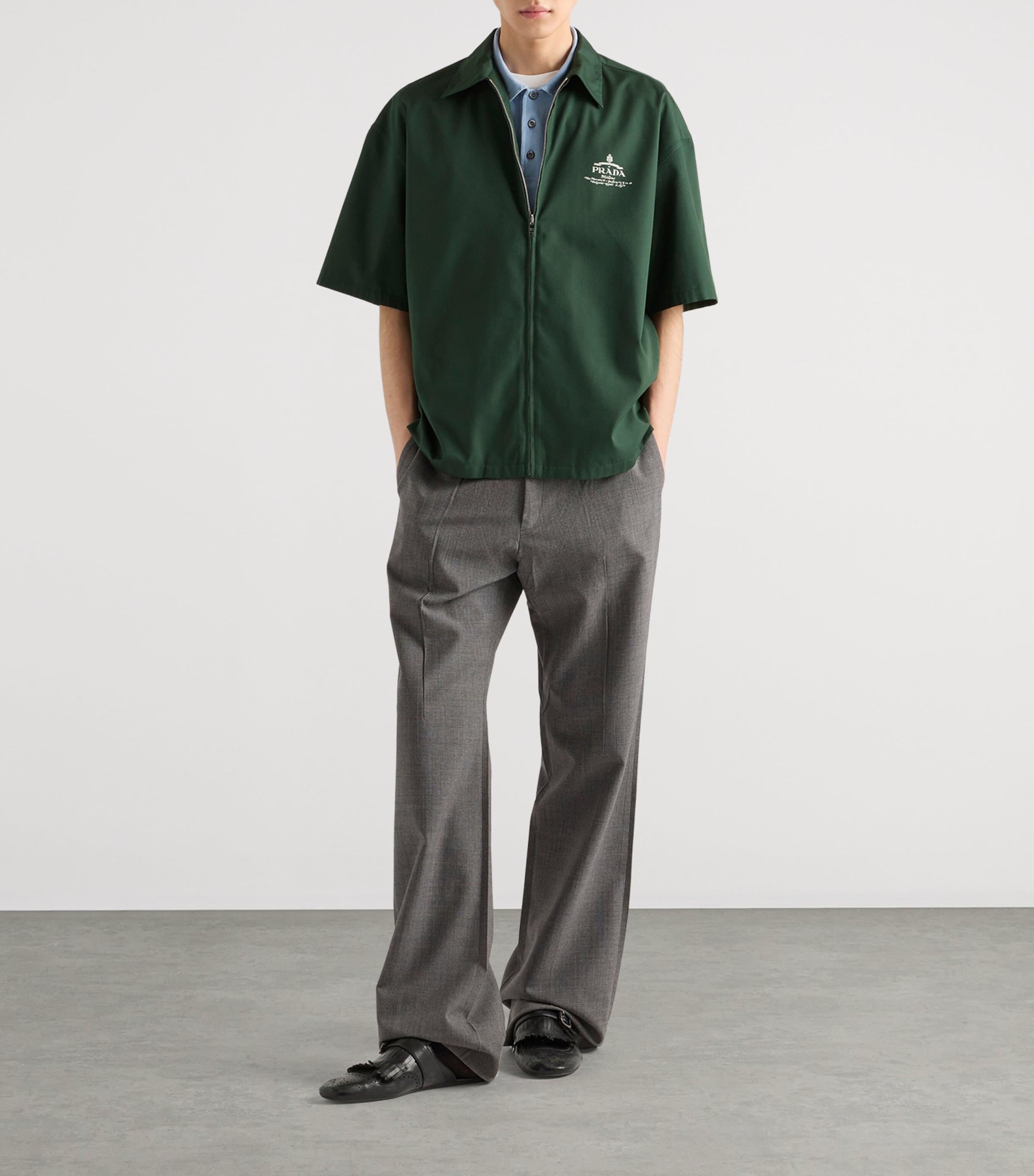 Prada Green Technical Cotton Short-Sleeve Shirt | Harrods MC