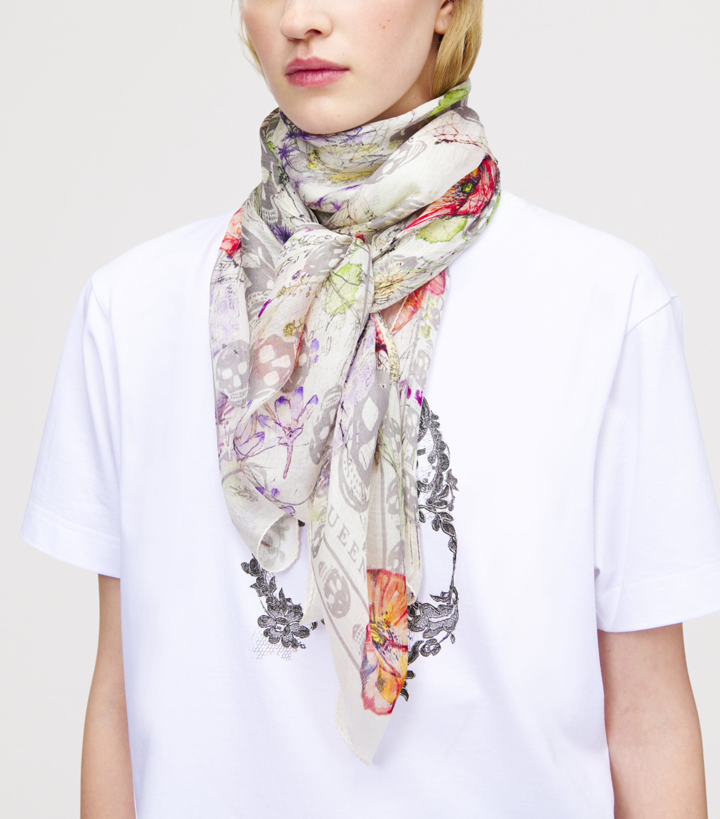 McQueen Silk Spider Floral Scarf Image 2
