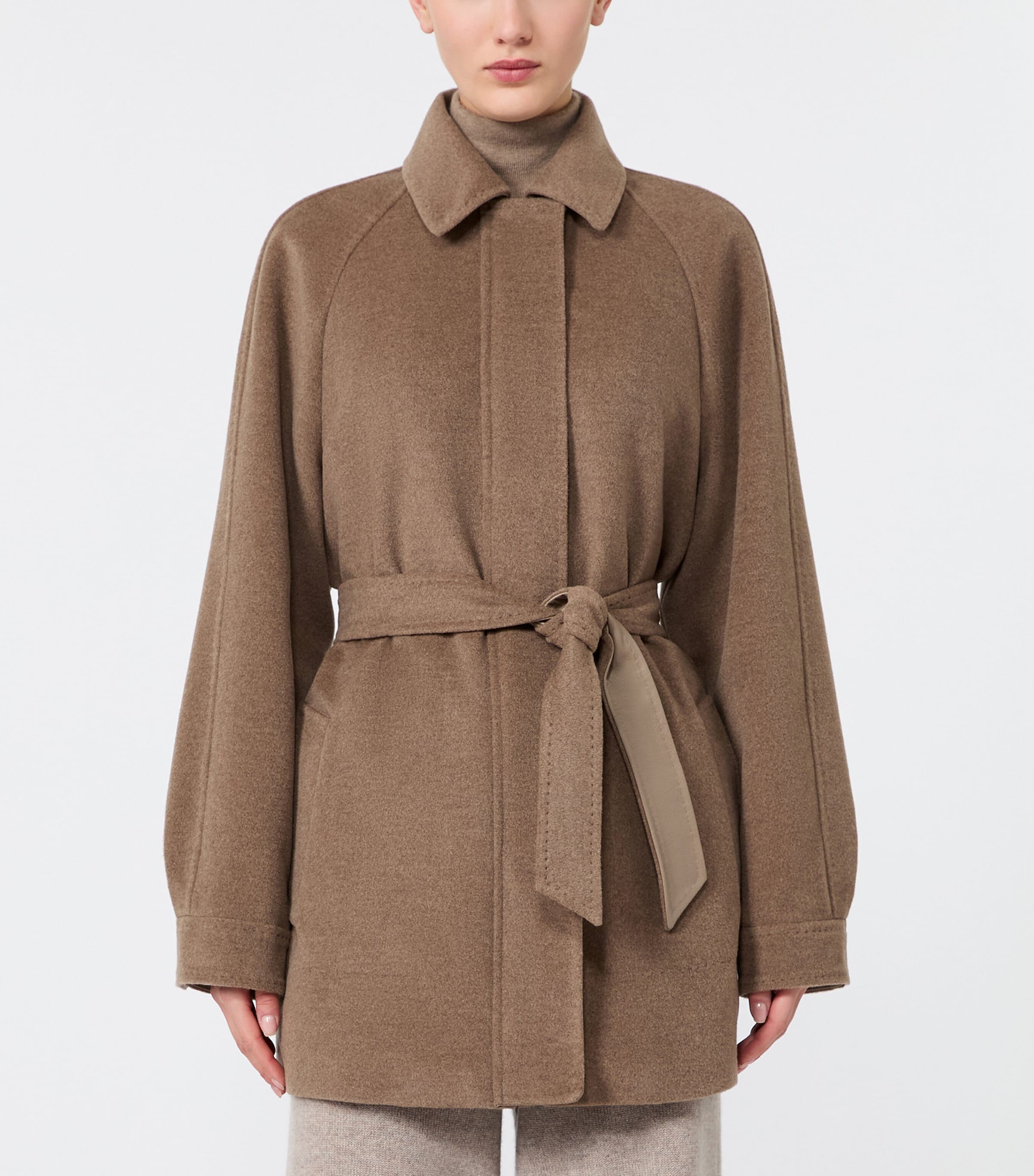 Max Mara Womens Cashmere Leather-Trim Wrap Coat Pearl Grey Image 3
