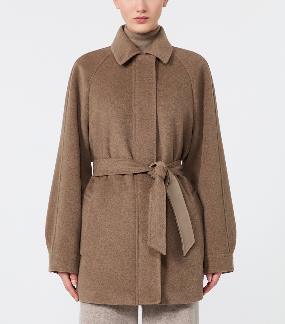 Max Mara Womens Cashmere Leather-Trim Wrap Coat Pearl Grey Image 3