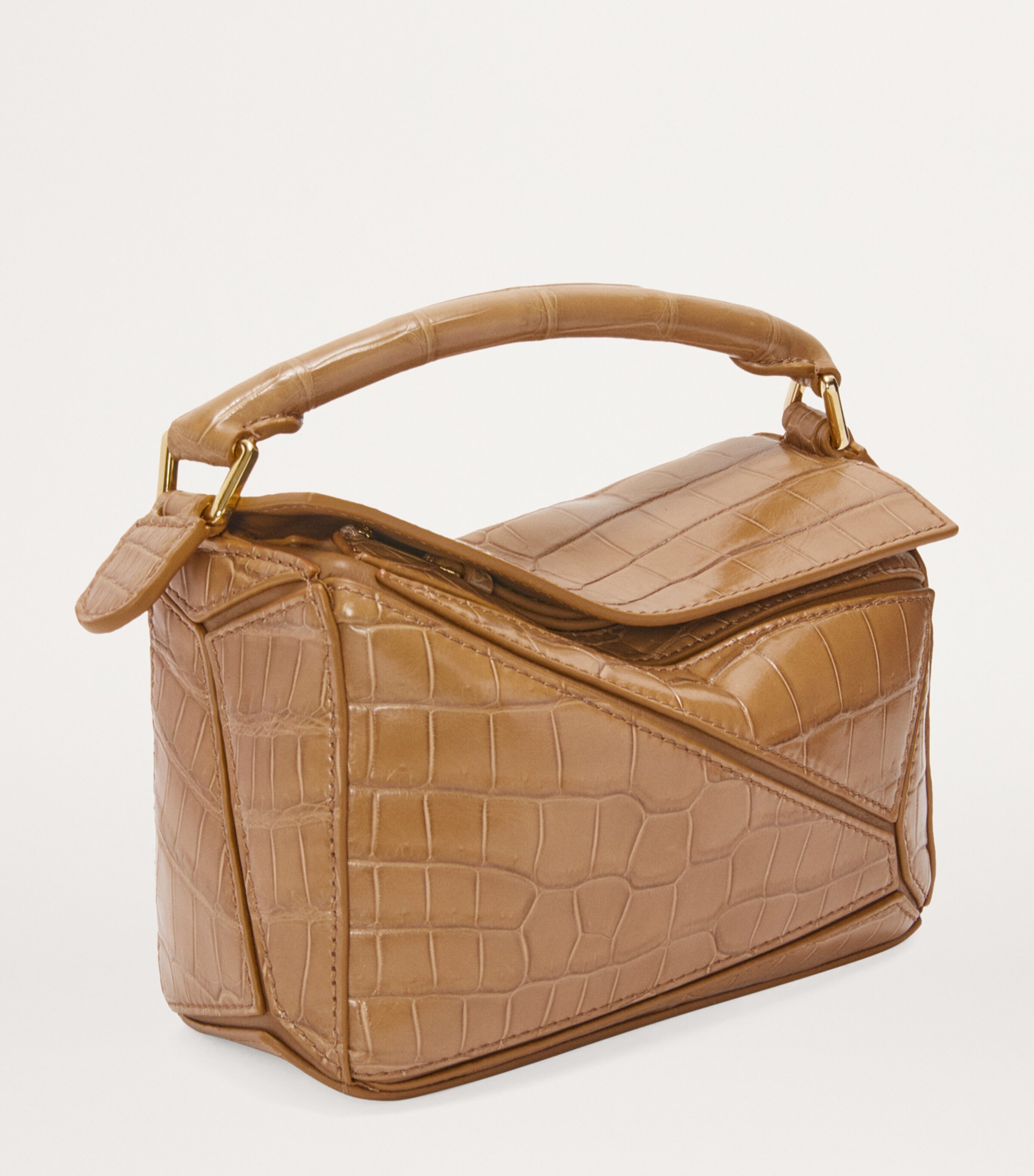 LOEWE Brown Mini Crocodile Puzzle Top-Handle Bag | Harrods US