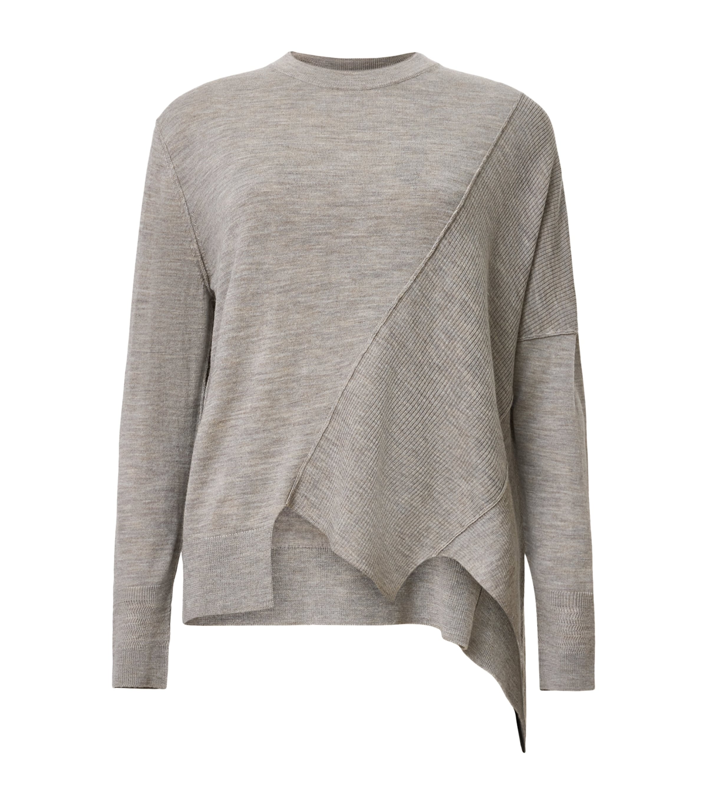 AllSaints Womens Wool Asymmetric Isla Sweater Sand Grey Image 1