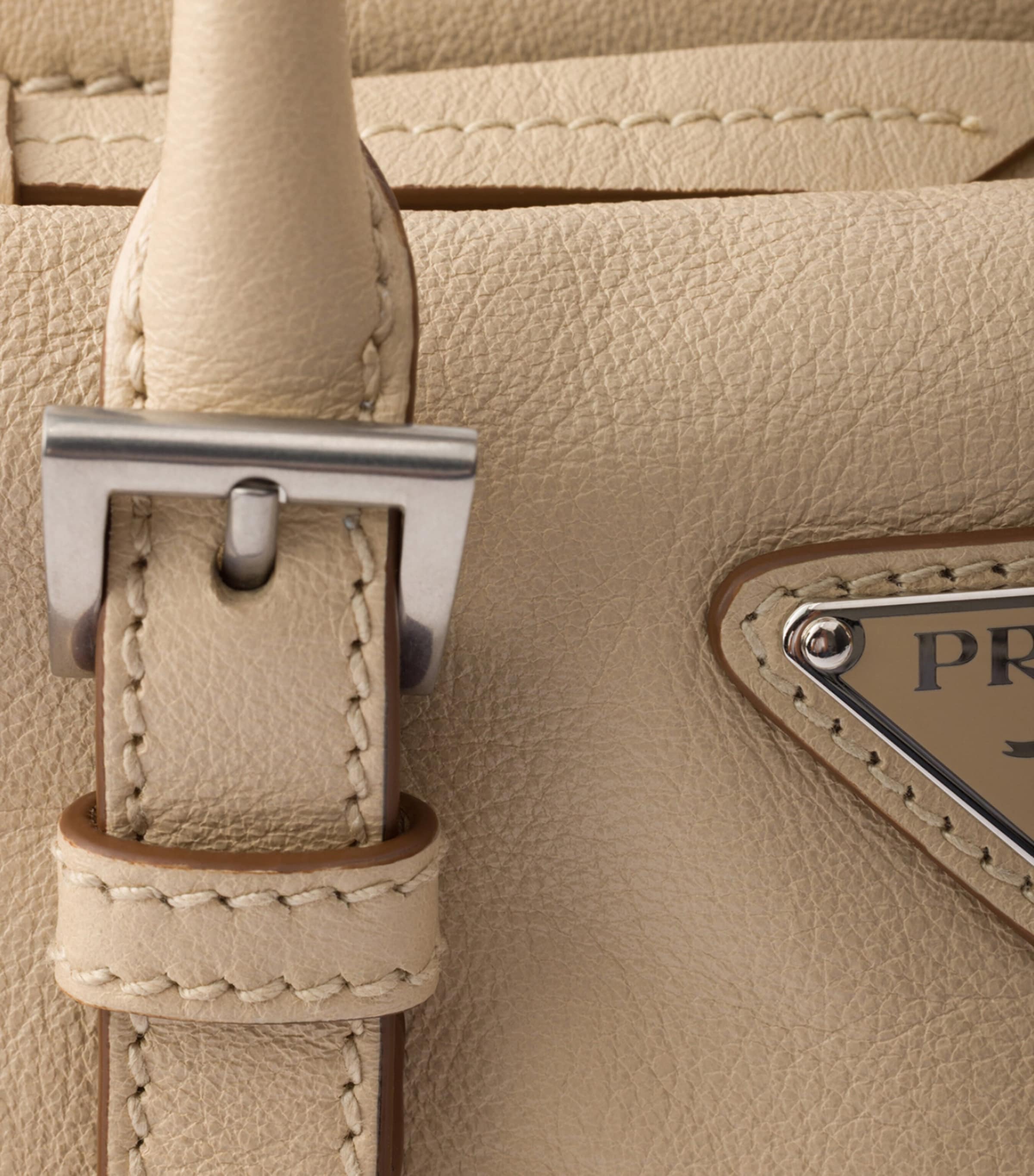 Prada Small Leather Karin Top-Handle Bag Neutral Image 6