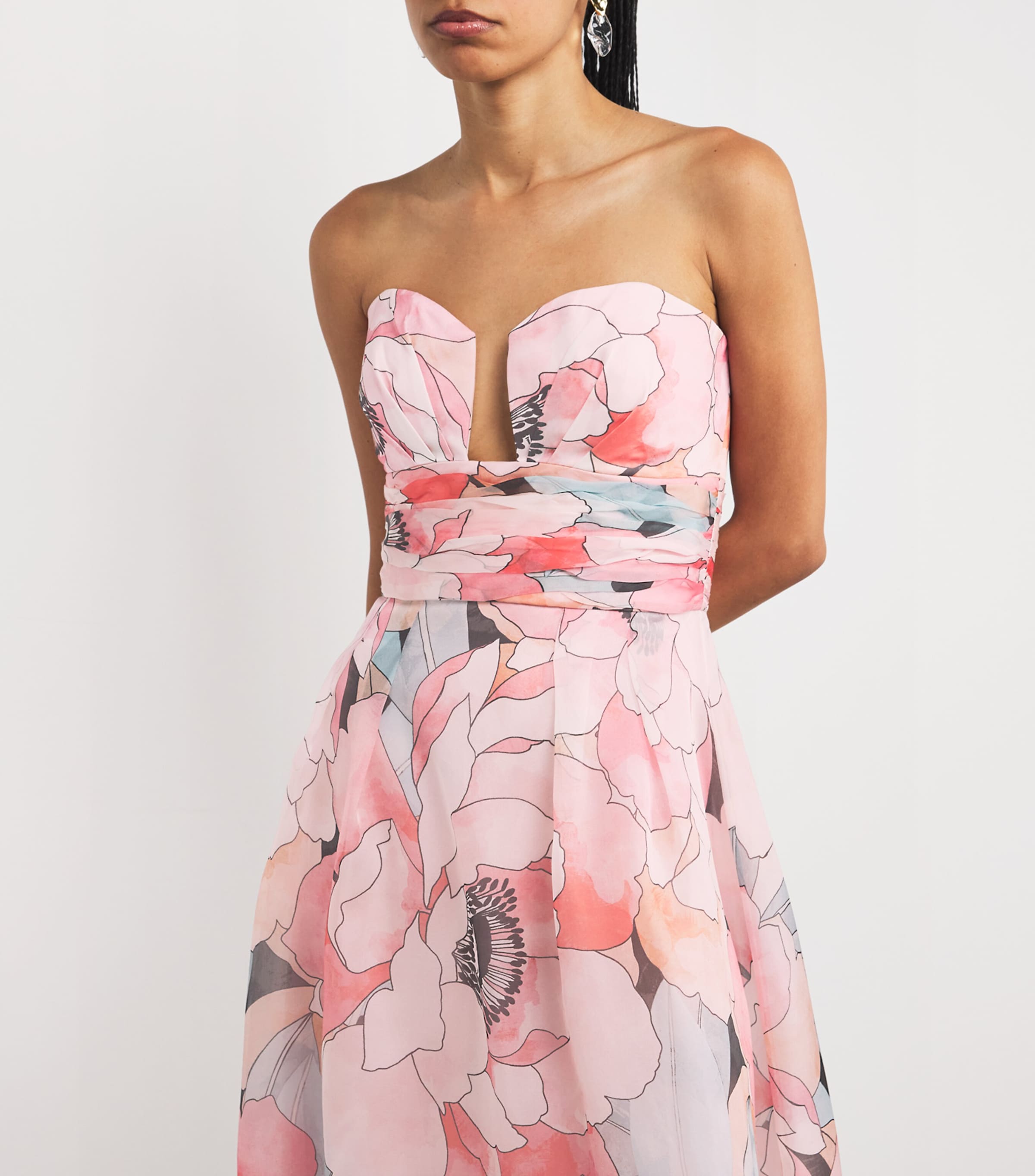 【REBECCA VALLANCE】Bridal Bouquet floral silk midi dress Bridal Bouquet floral silk midi dress in pink - Rebecca