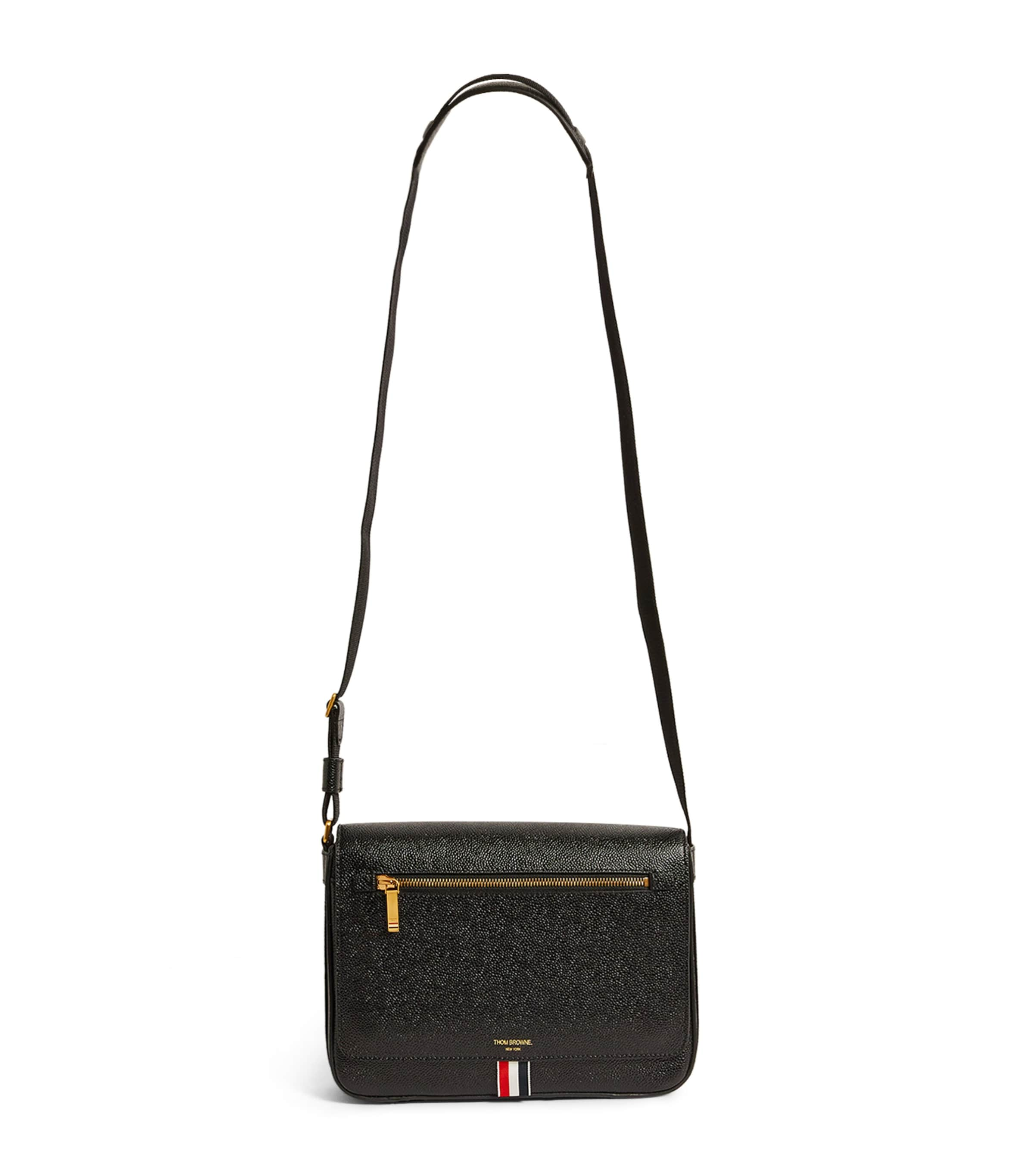 Thom Browne Pebbled Leather Reporter Bag In Black