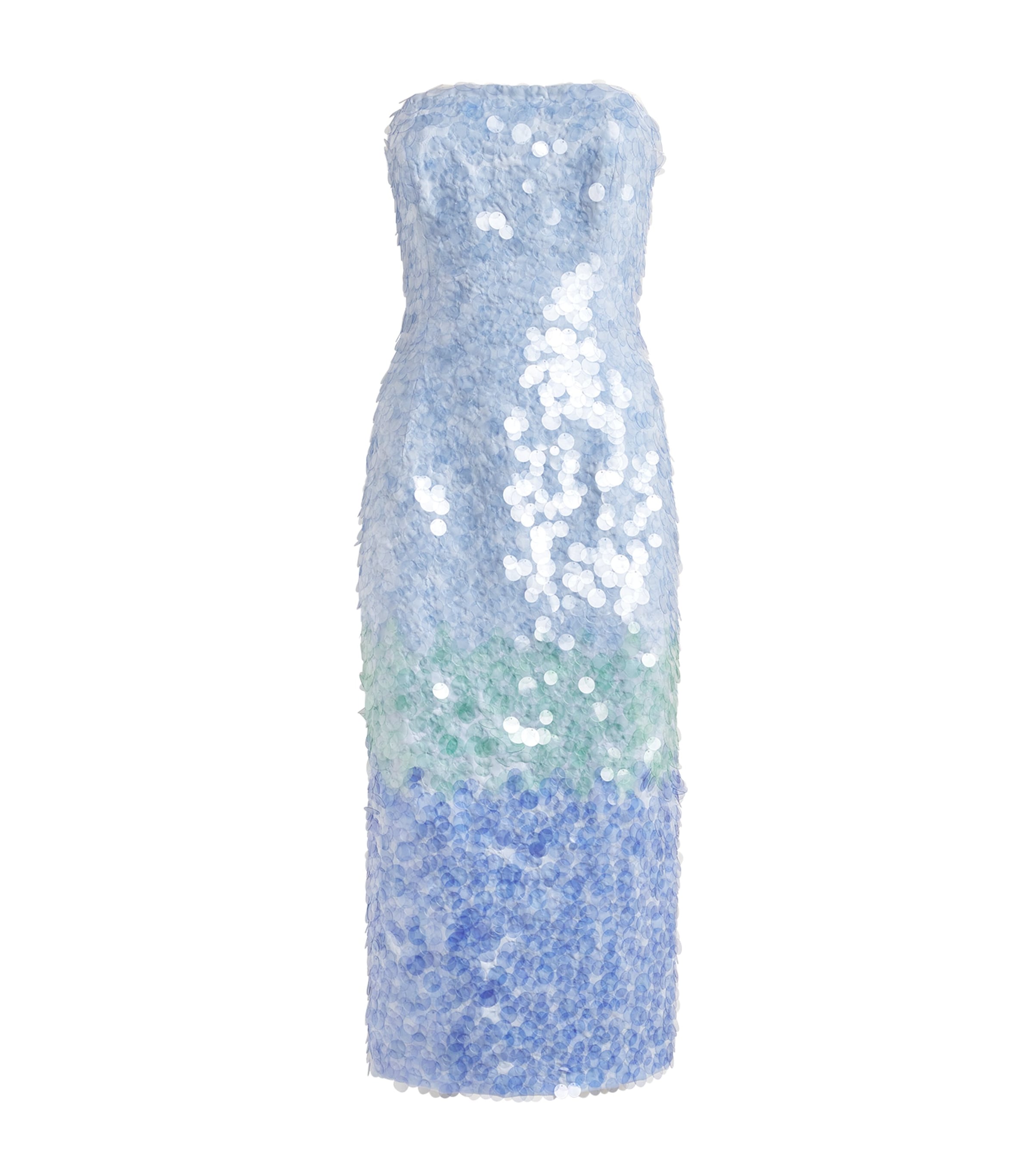 Carolina Herrera Womens Ombré Paillette Strapless Midi Dress Celeste Multi Image 1
