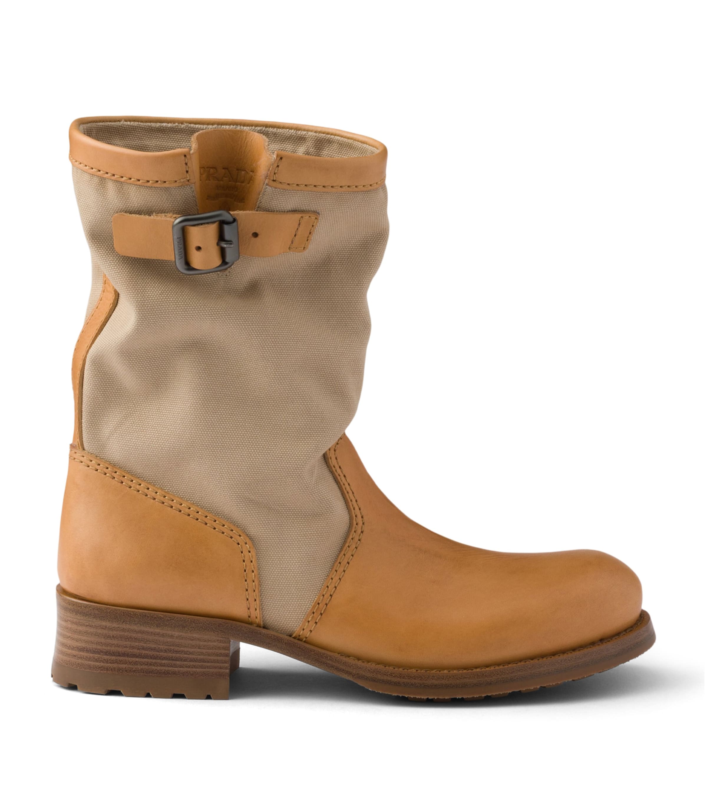 Prada Leather-Canvas Mid-Calf Boots 30 Neutral Image 1