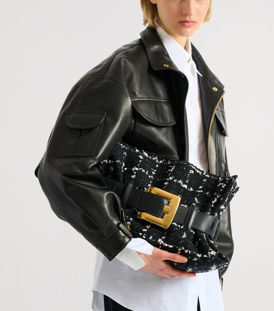 Balmain Medium Tweed Anthem Shoulder Bag Eab Noir/blanc Image 6