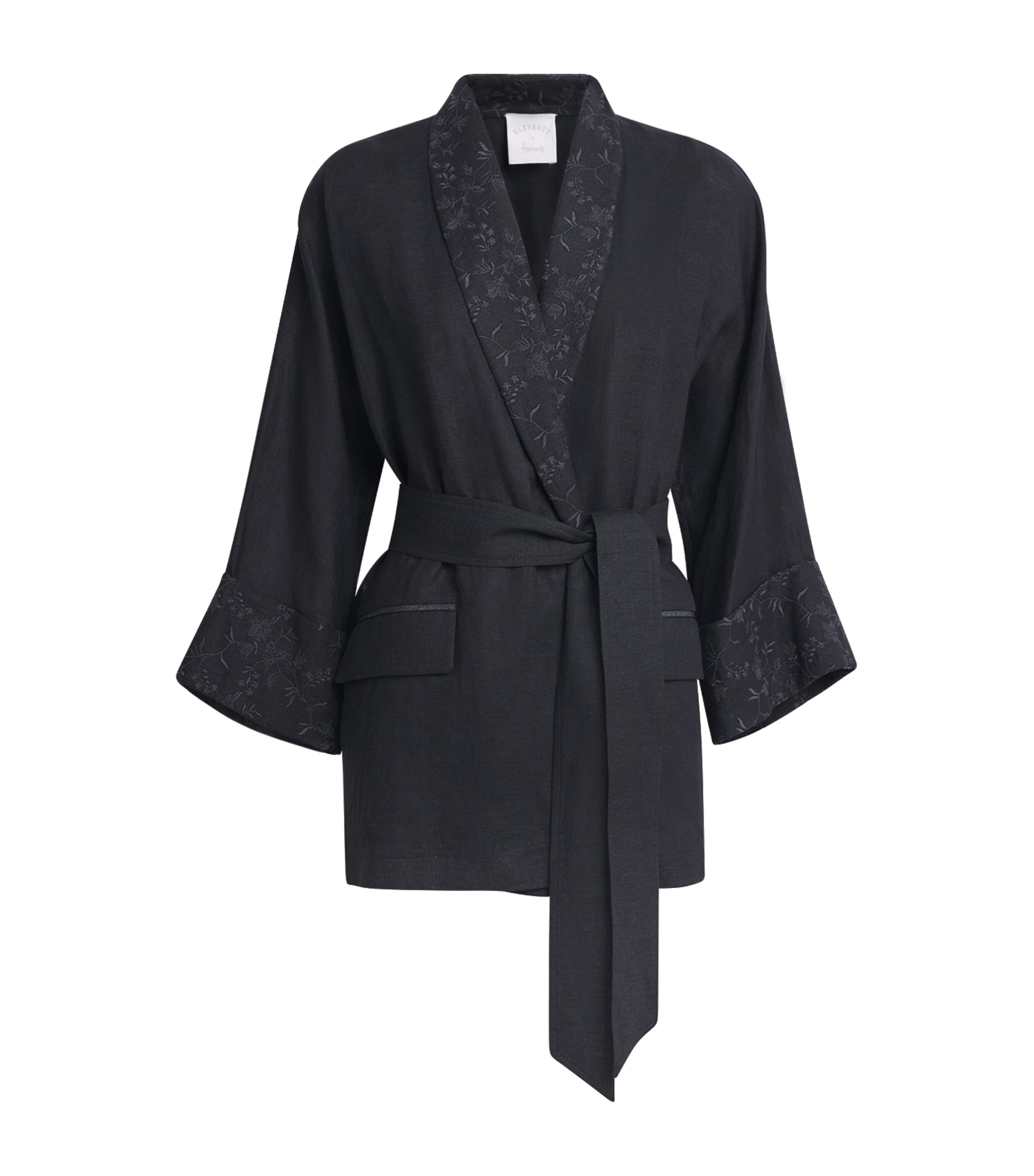 Eleventy X Harrods Linen Belted Blazer In Black