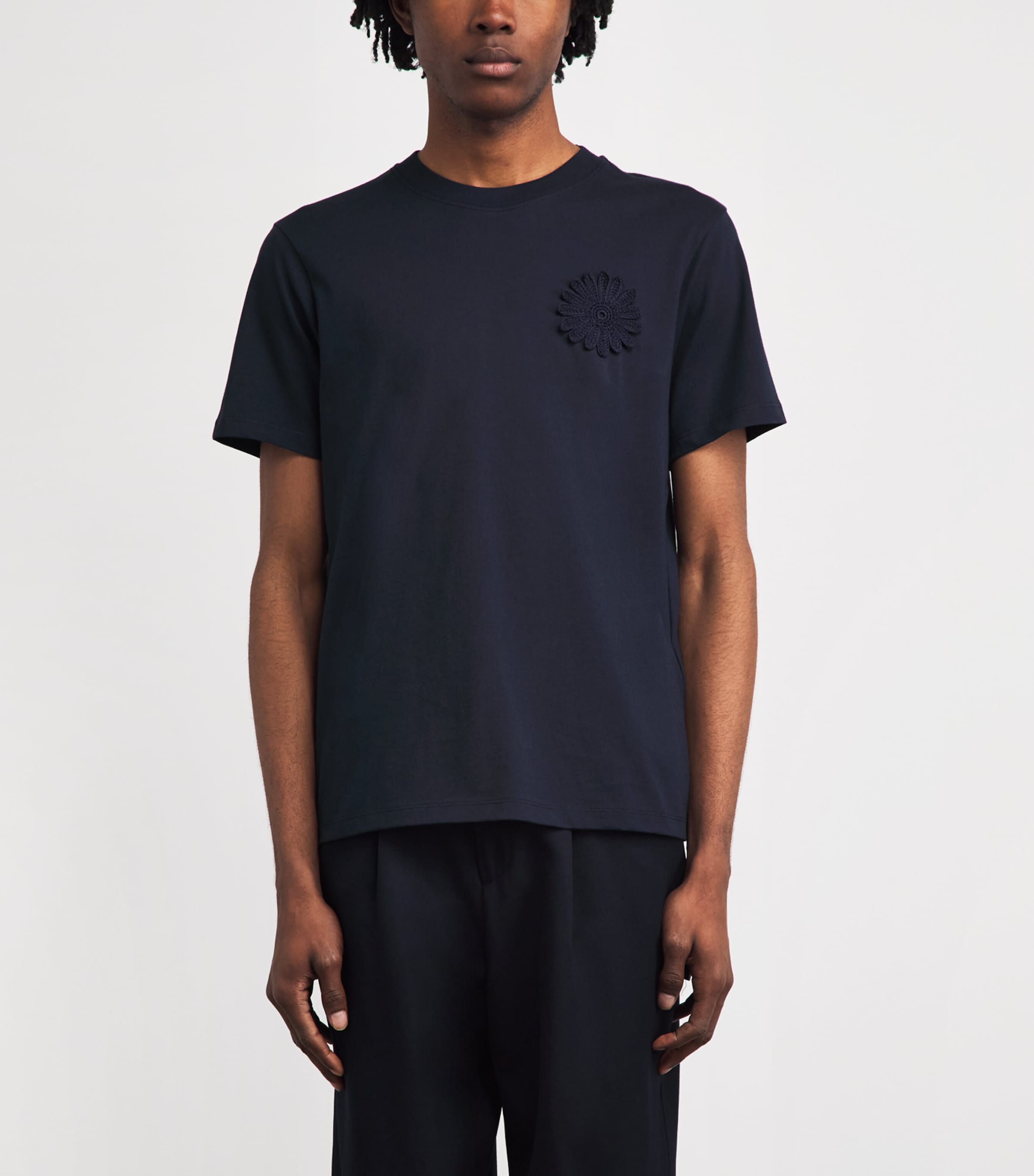 Sandro Paris Mens Cotton Crochet T-Shirt Navy Blue Image 4