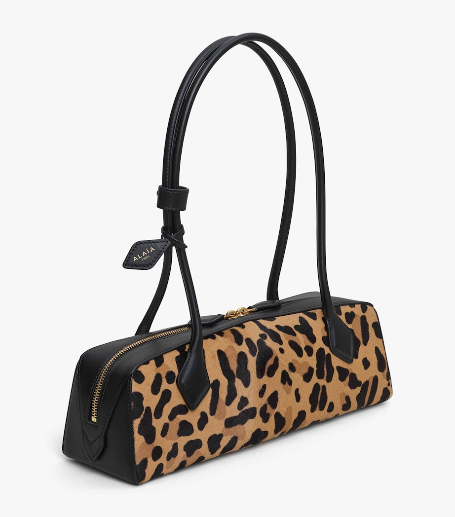 Medium Leather Leopard Print Teckel Shoulder Bag BRUN SEPIA Image 3