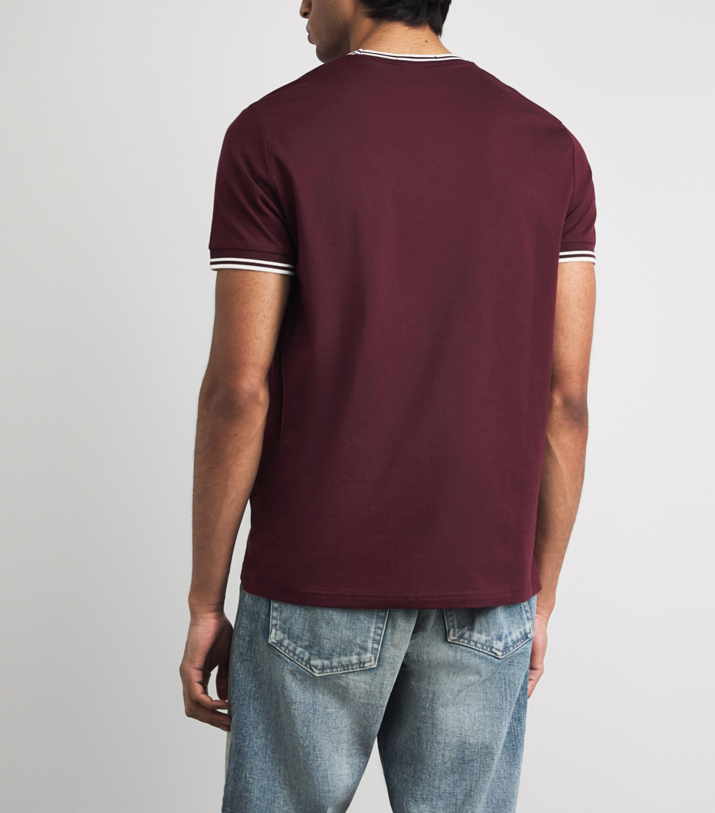 Fred Perry Mens Cotton Twin Tipped T-Shirt Oxblood / Ecru Image 5