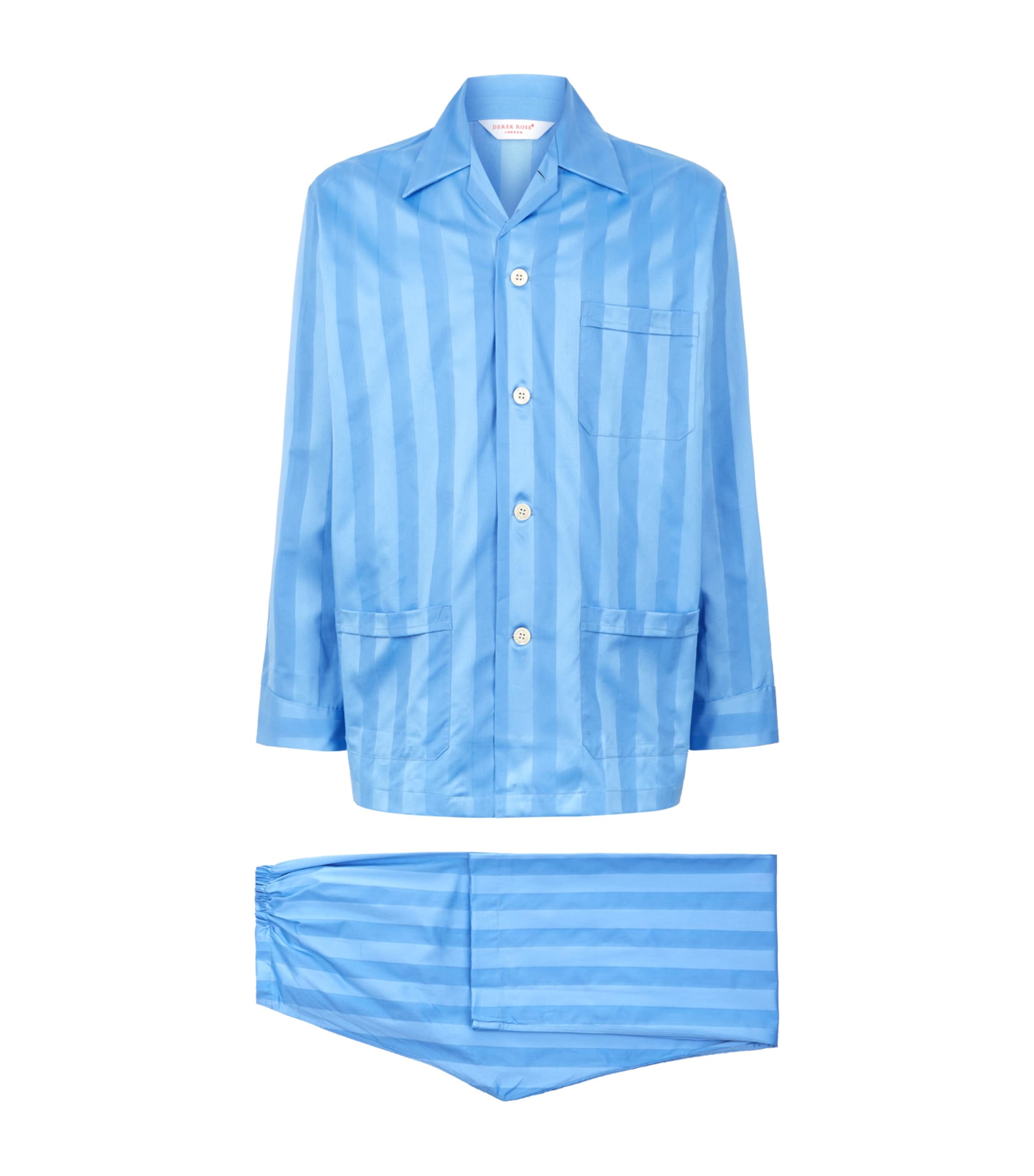 Shop Derek Rose Lingfield Cotton Stripe Pyjama Set In Blue