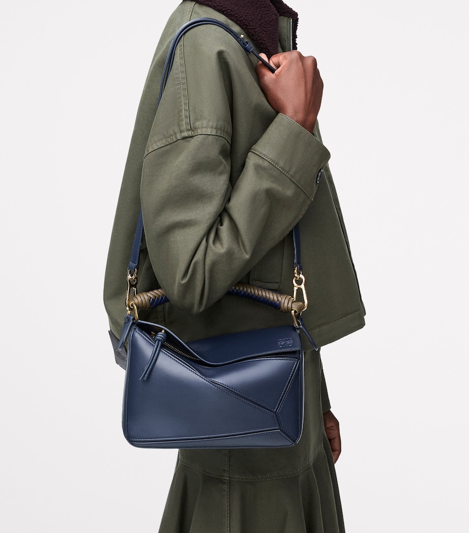 Small Leather Puzzle Top-Handle Bag DARK INK/DARK KHAKI Image 10