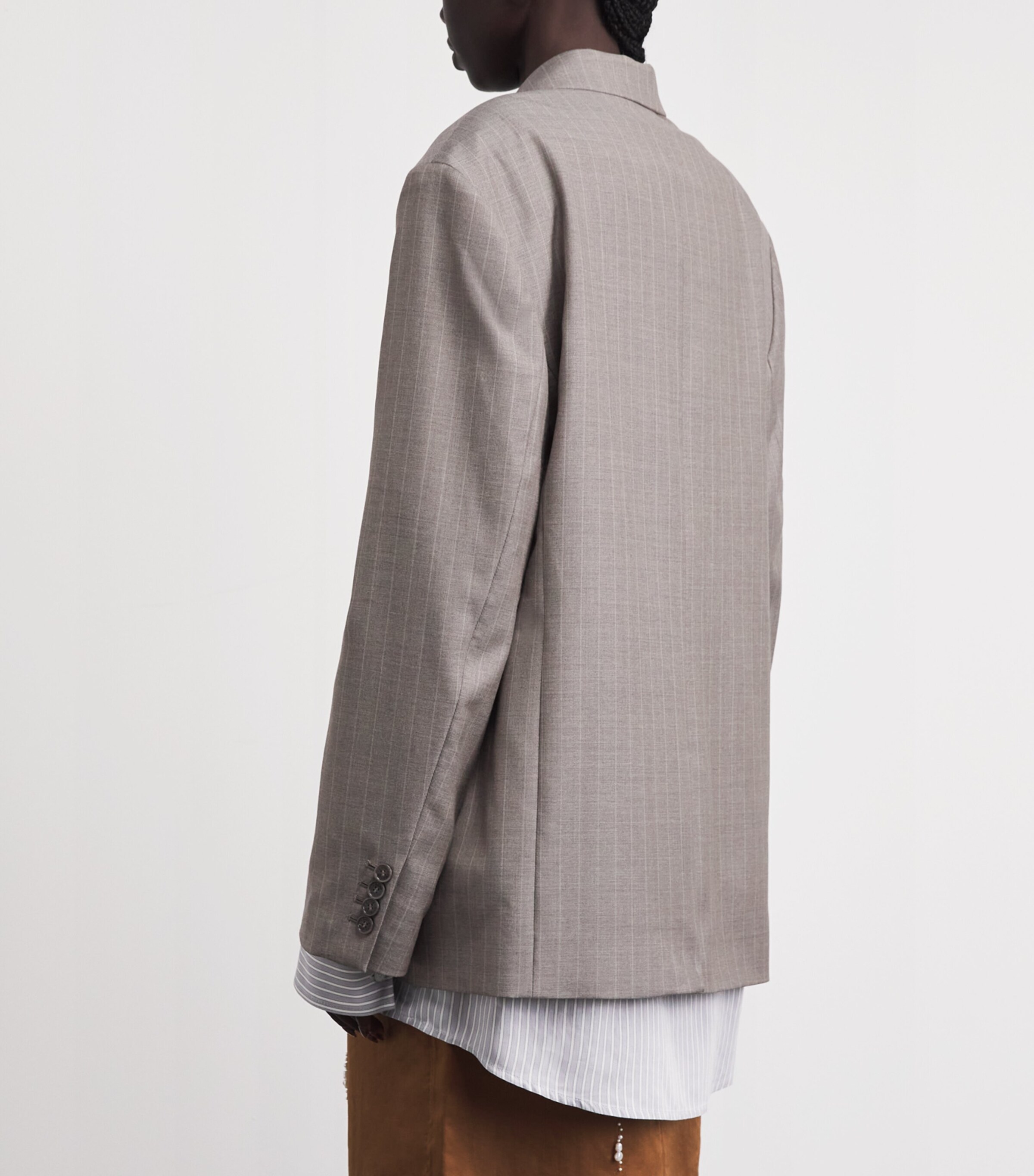 Acne Studios Womens Wool Layered Pinstripe Blazer Warm Grey Image 5